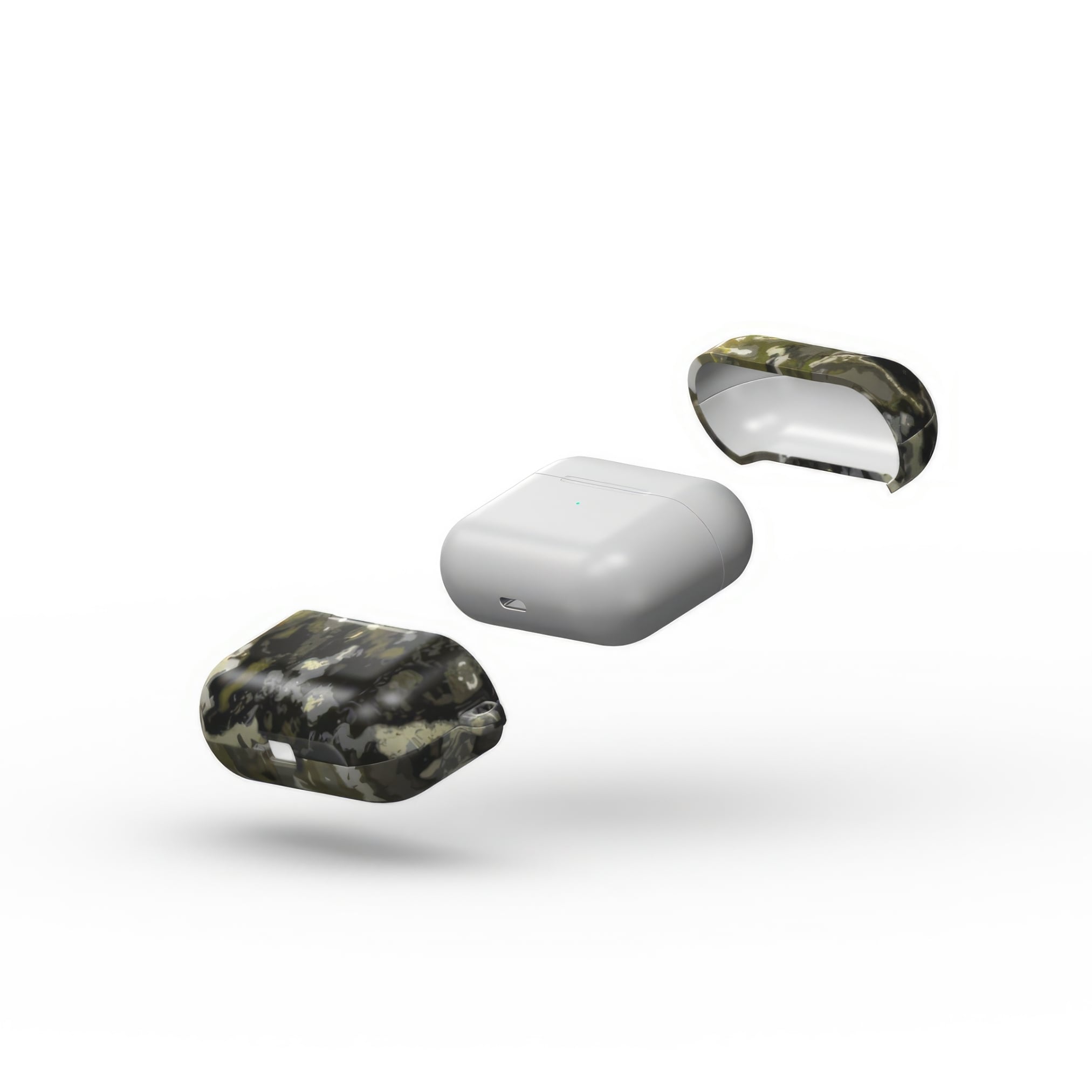 AirPods Pro tough case extend view; Spring Rain 1 pattern, artistic, abstract marble pattern. Yellow, black and grey color combination.