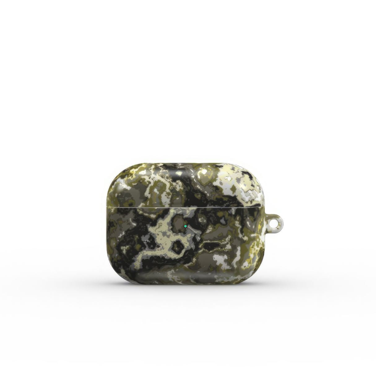 AirPods Pro tough case front view; Spring Rain pattern, artistic, abstract marble pattern. Yellow, black and grey color combination. Bold expressive aesthetic design. Colorful and interior fit. Elegant.