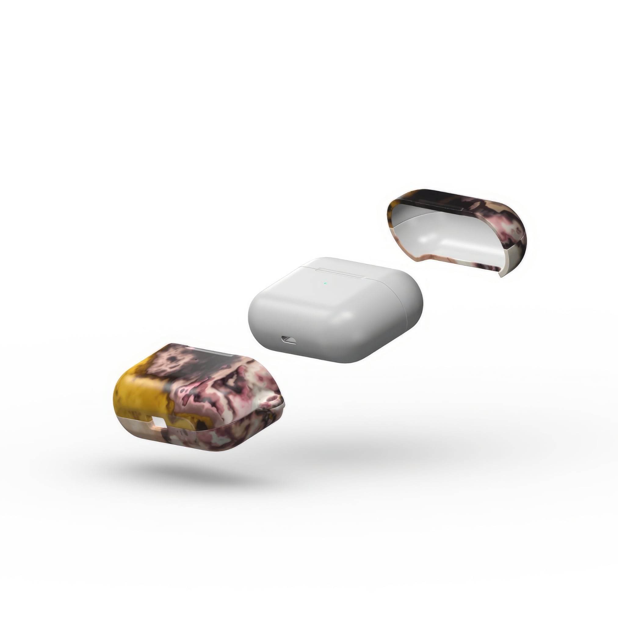 AirPods Pro tough case extend view; storm 1 pattern, artistic, abstract marble pattern. Yellow and beige color combination.