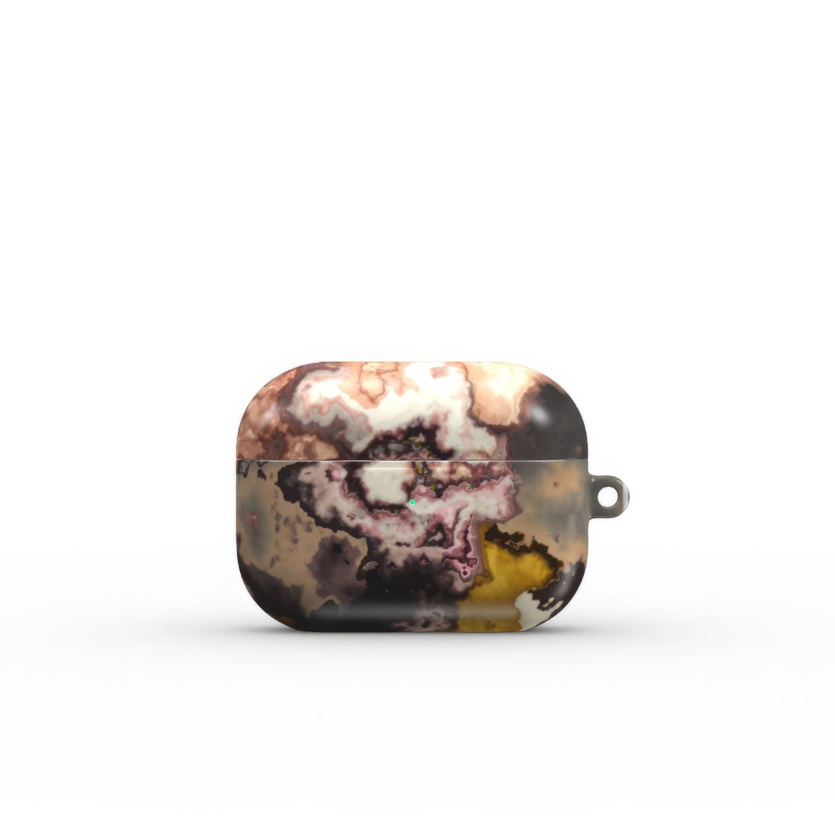 AirPods Pro tough case front view; Storm pattern, artistic, abstract marble pattern. Yellow and beige color combination. Bold expressive aesthetic design. Colorful and interior fit. Elegant.