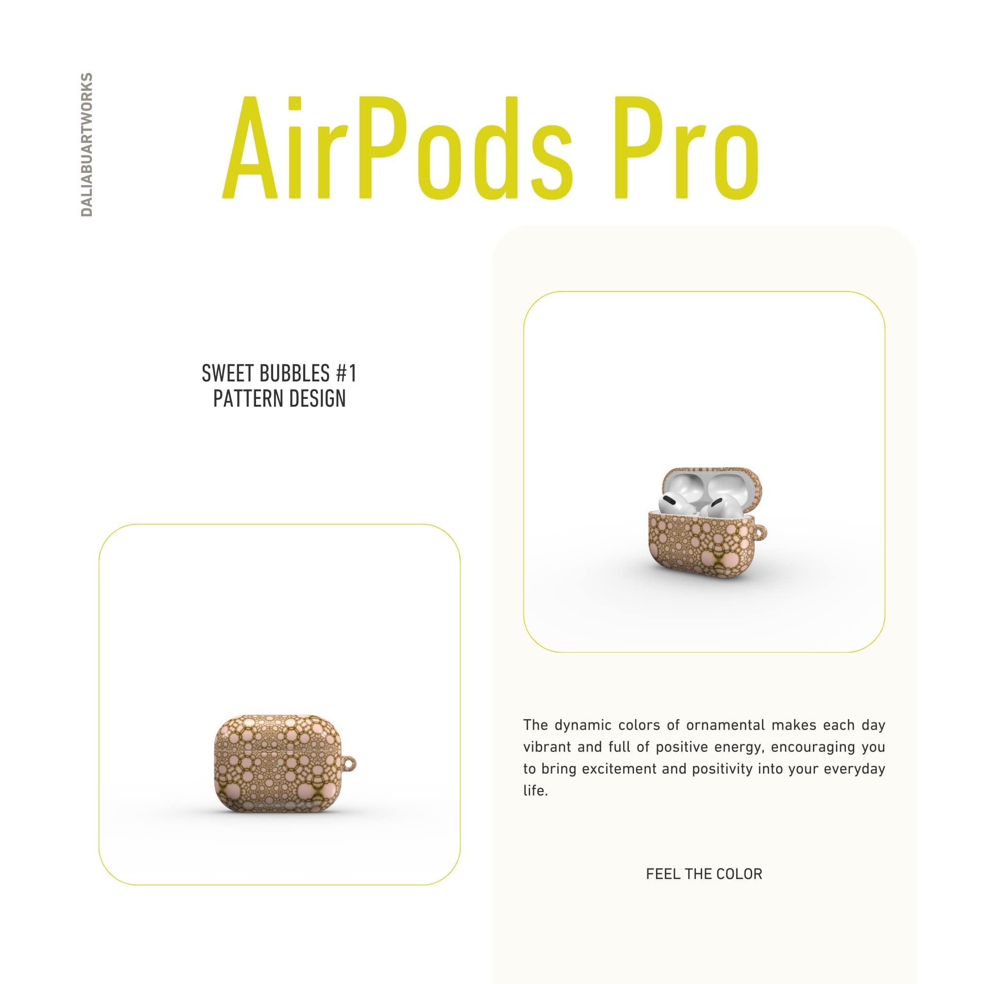 AirPods Pro case front view; sweet bubbles pattern, ornamental pattern; kaleidoscope pattern imagination.
