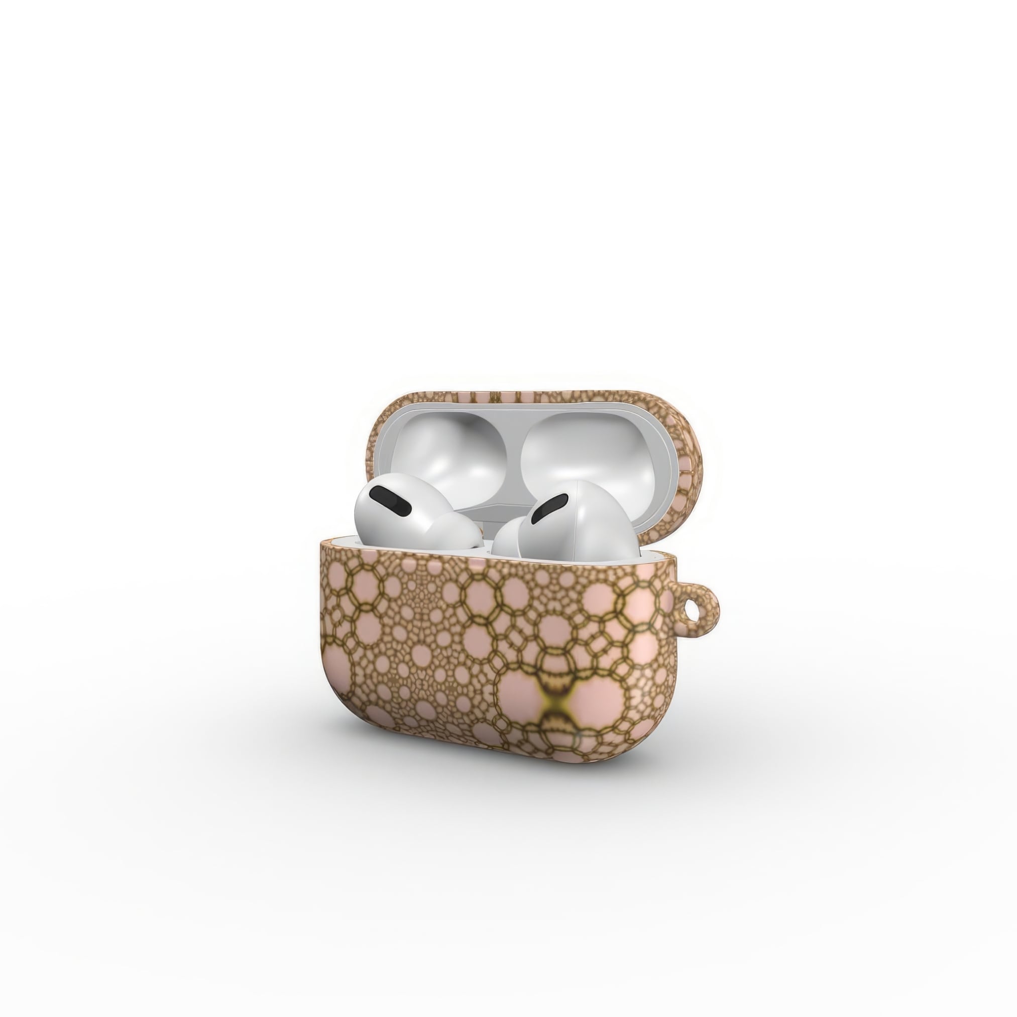 AirPods Pro case side open view; sweet bubbles pattern, ornamental pattern; kaleidoscope pattern imagination.