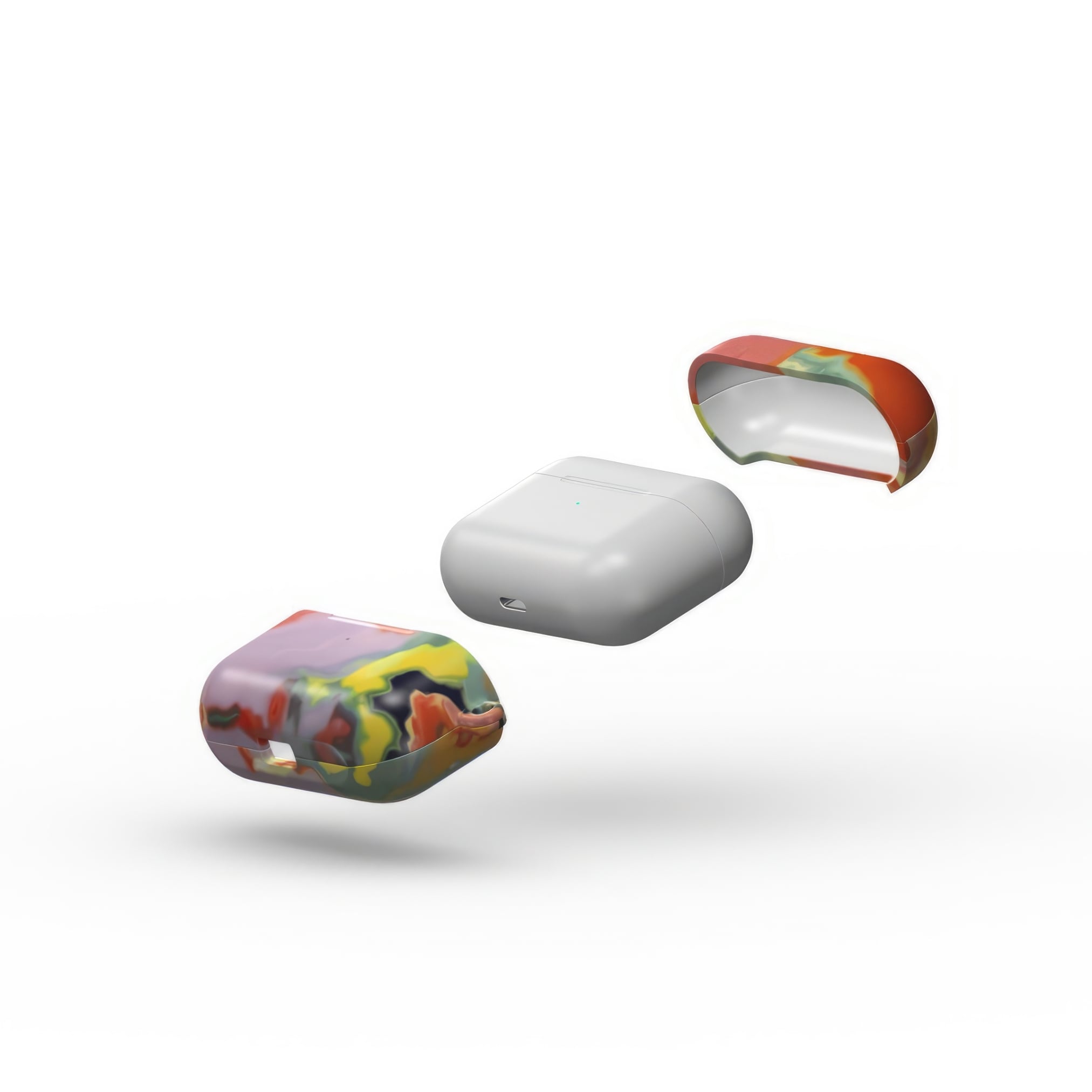 AirPods Pro tough case extend view; Tropical 1 pattern, artistic, abstract marble pattern. Orange and purple color combination.