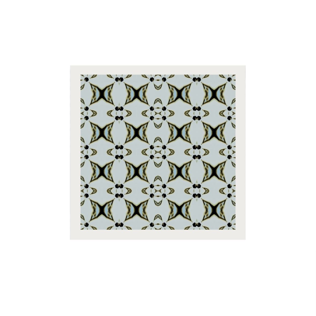 Patterned tile with a white border on a light blue background.