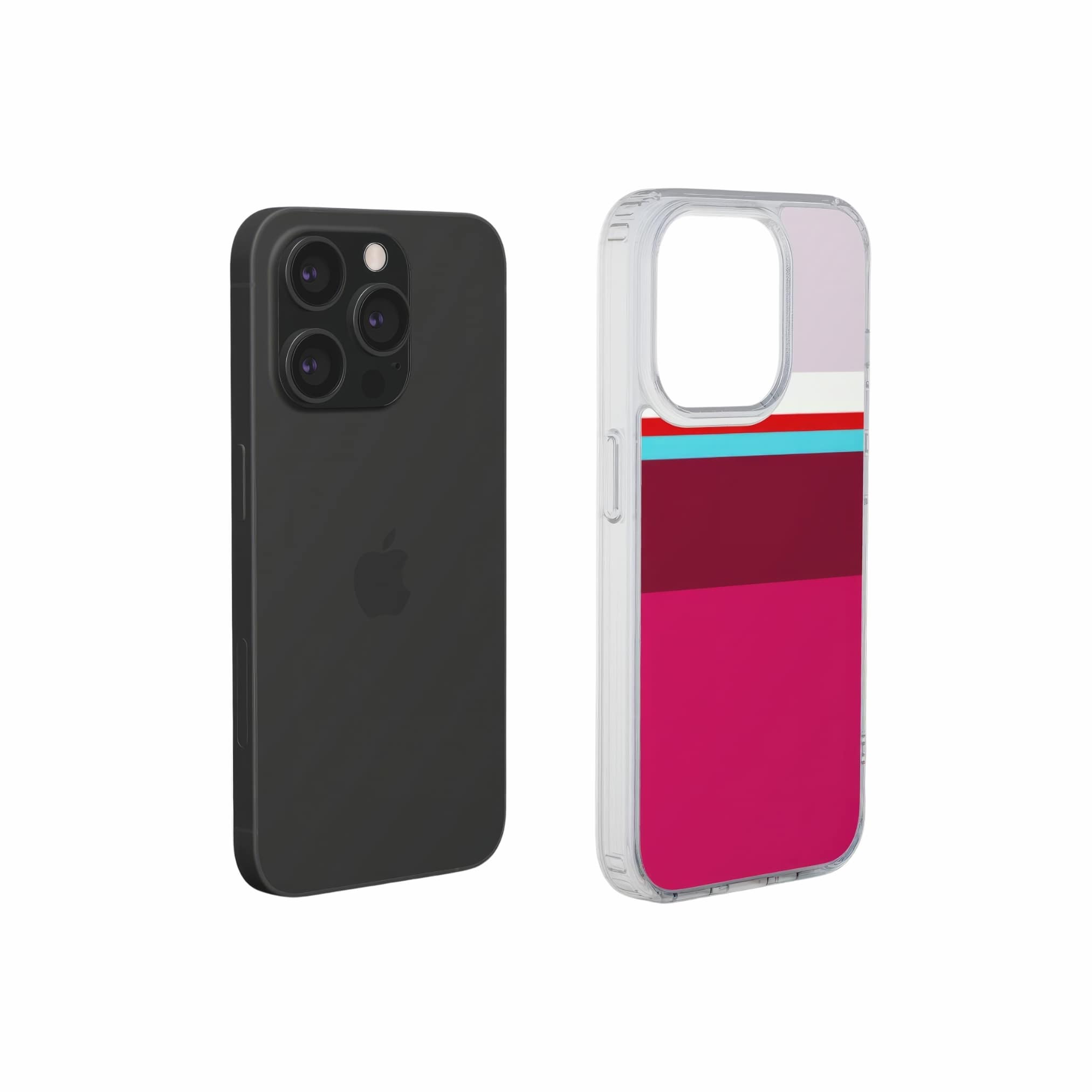 Clear phone case Color Blocks 2 pattern design with a color blocks, featuring an elegant and expressive aesthetic design. Main colors are lilac, red, passion pink and fuchsia. Extend view.