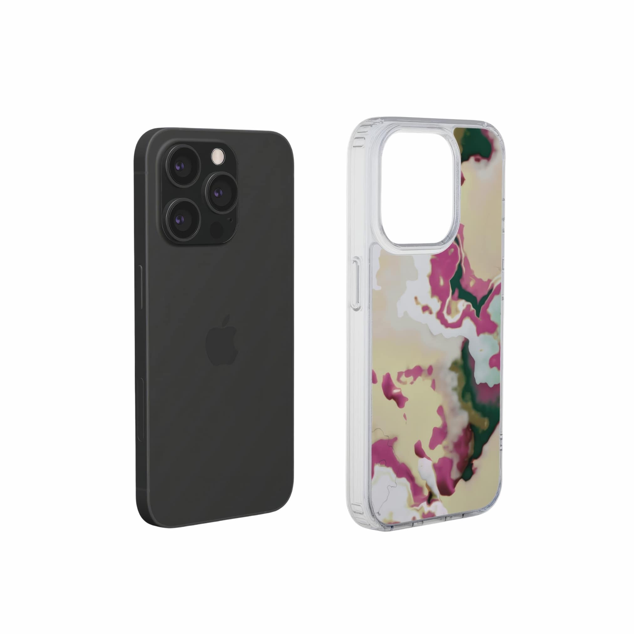 Clear phone case extend view; Sandscape dream 1 pattern, artistic, abstract marble pattern. Beige and purple color combination.