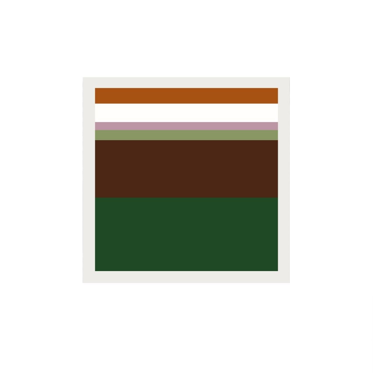 Color swatch with horizontal stripes in brown, green, and orange on a white background