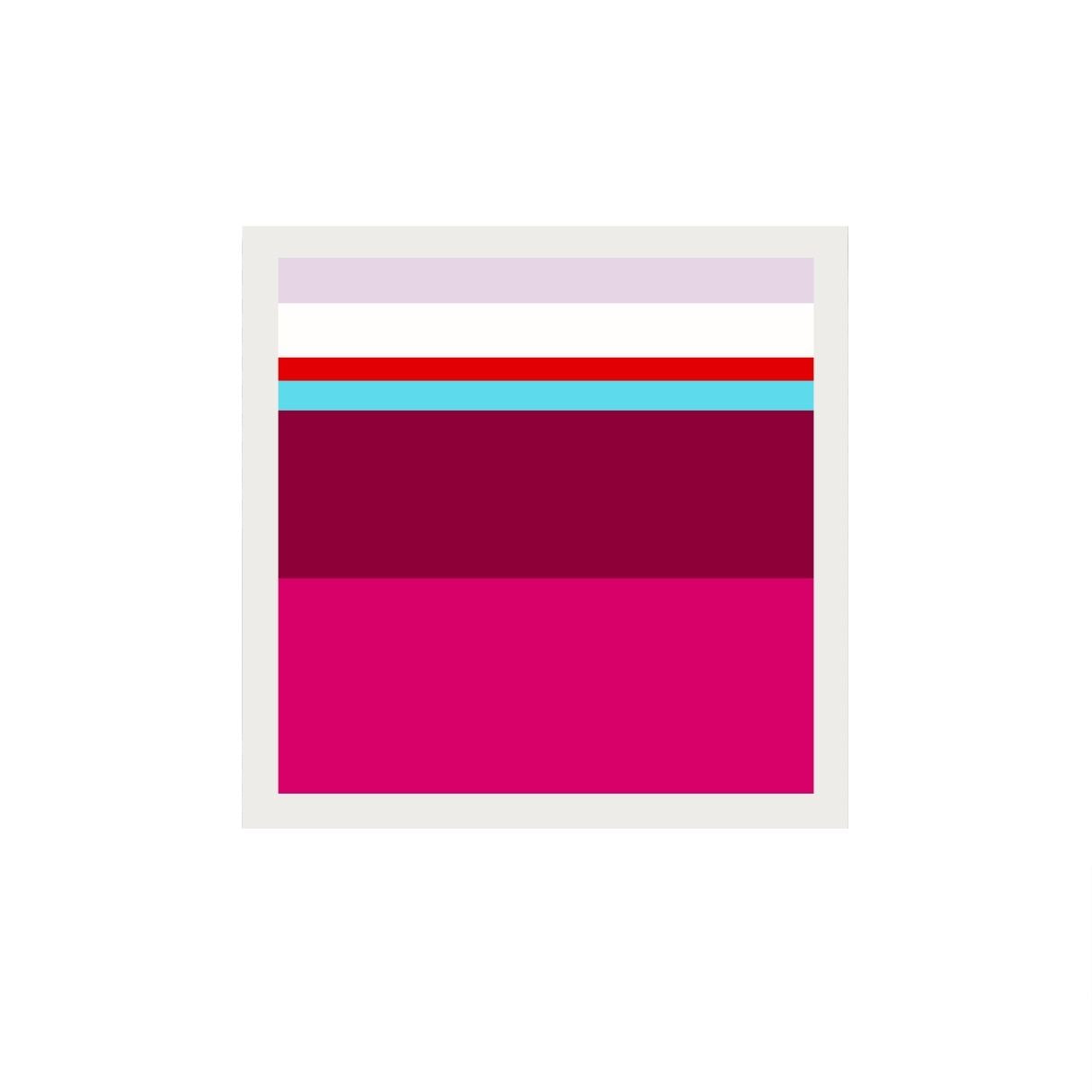 Color swatch with horizontal stripes in red, blue, and pink on a white background.