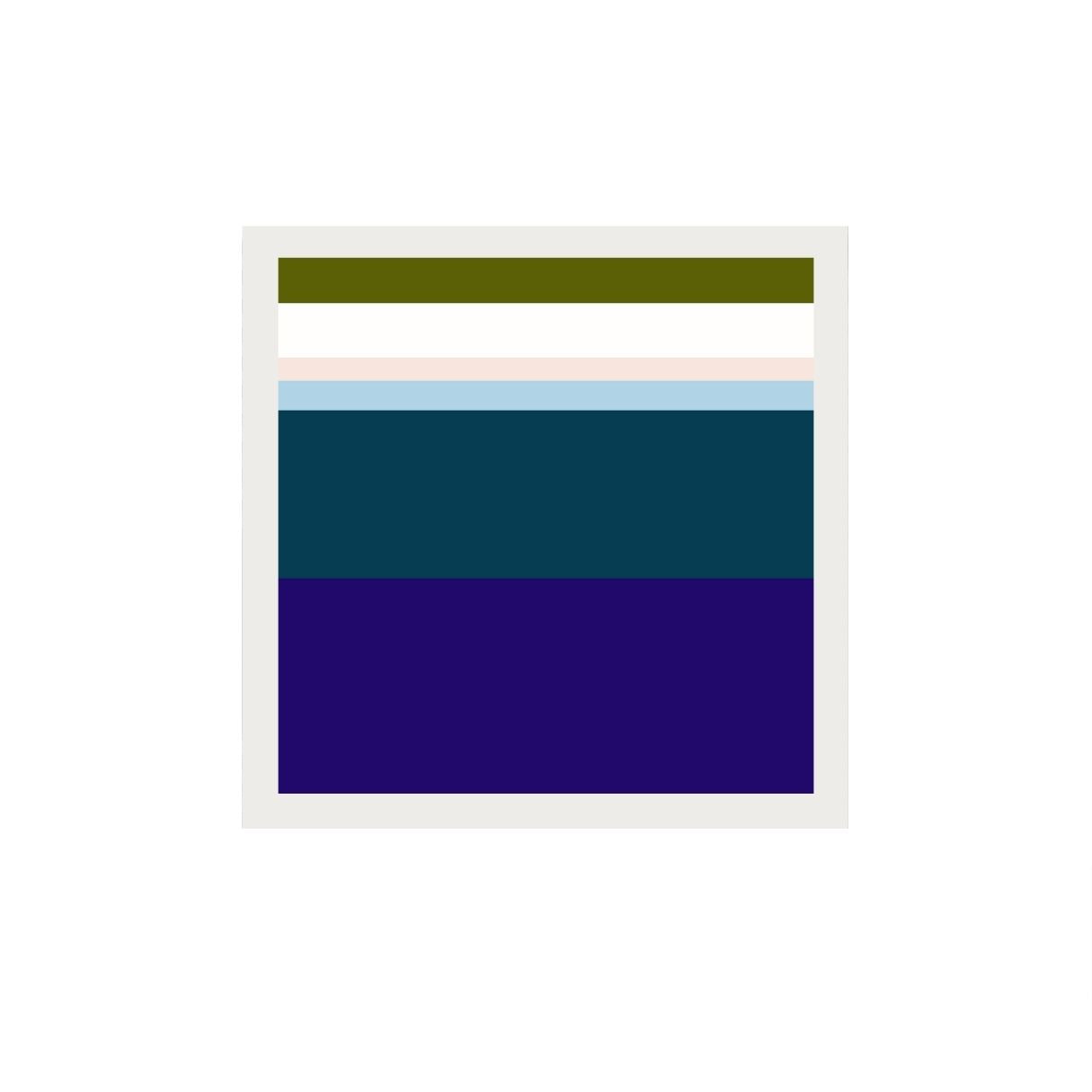 Color swatch with horizontal stripes in green, beige, blue, and navy on a white background.