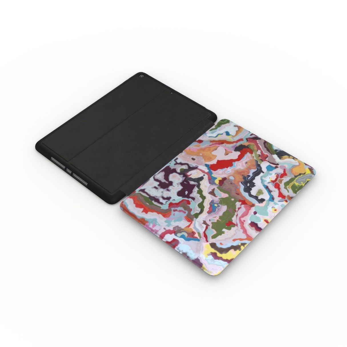 Bold Sprinkles pattern and iPad case extend view. Bold expressive aesthetic design. Colorful and interior fit.