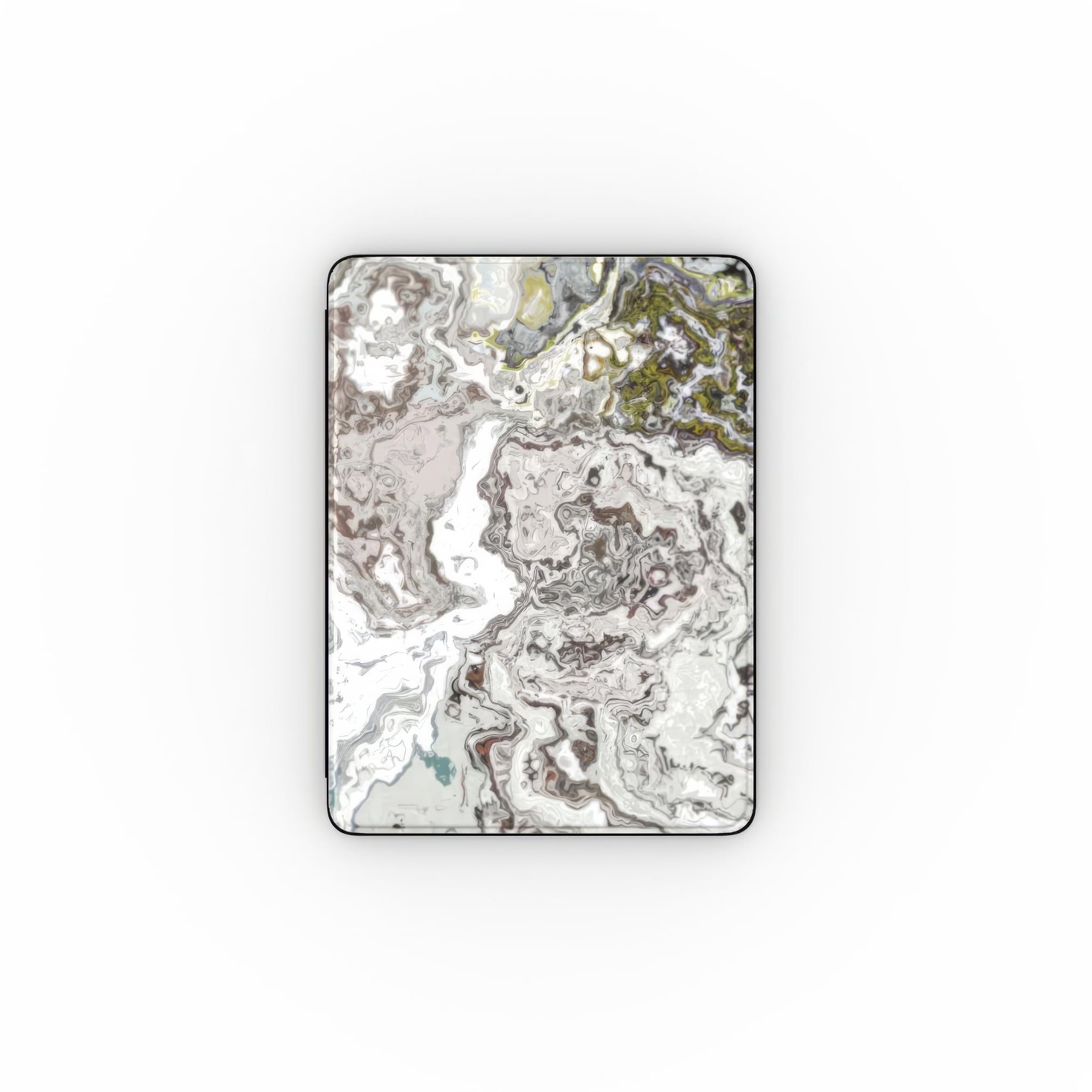 Classic White Marble pattern and iPad case front view. Bold expressive aesthetic design. Colorful and interior fit.