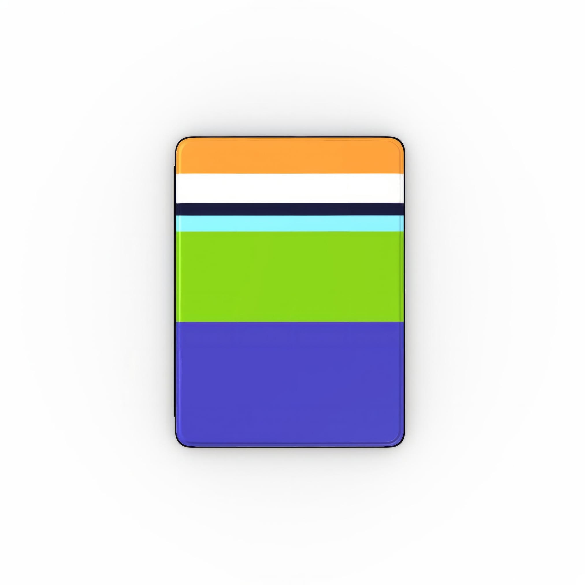 iPad case Color Blocks 3 pattern design with a color blocks, featuring an elegant and expressive aesthetic design. Main colors are light green, violet and orange. Front view.
