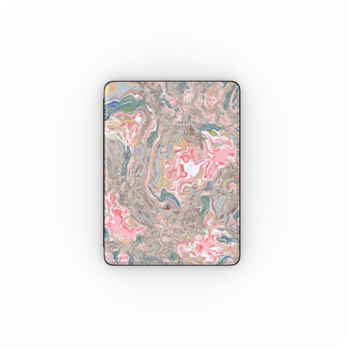 iPad case front view; Feel Impress pattern, artistic, abstract marble pattern. Pastel blue, green and red color combination. Inspired by impressionist art. Bold expressive aesthetic design. Colorful and interior fit.