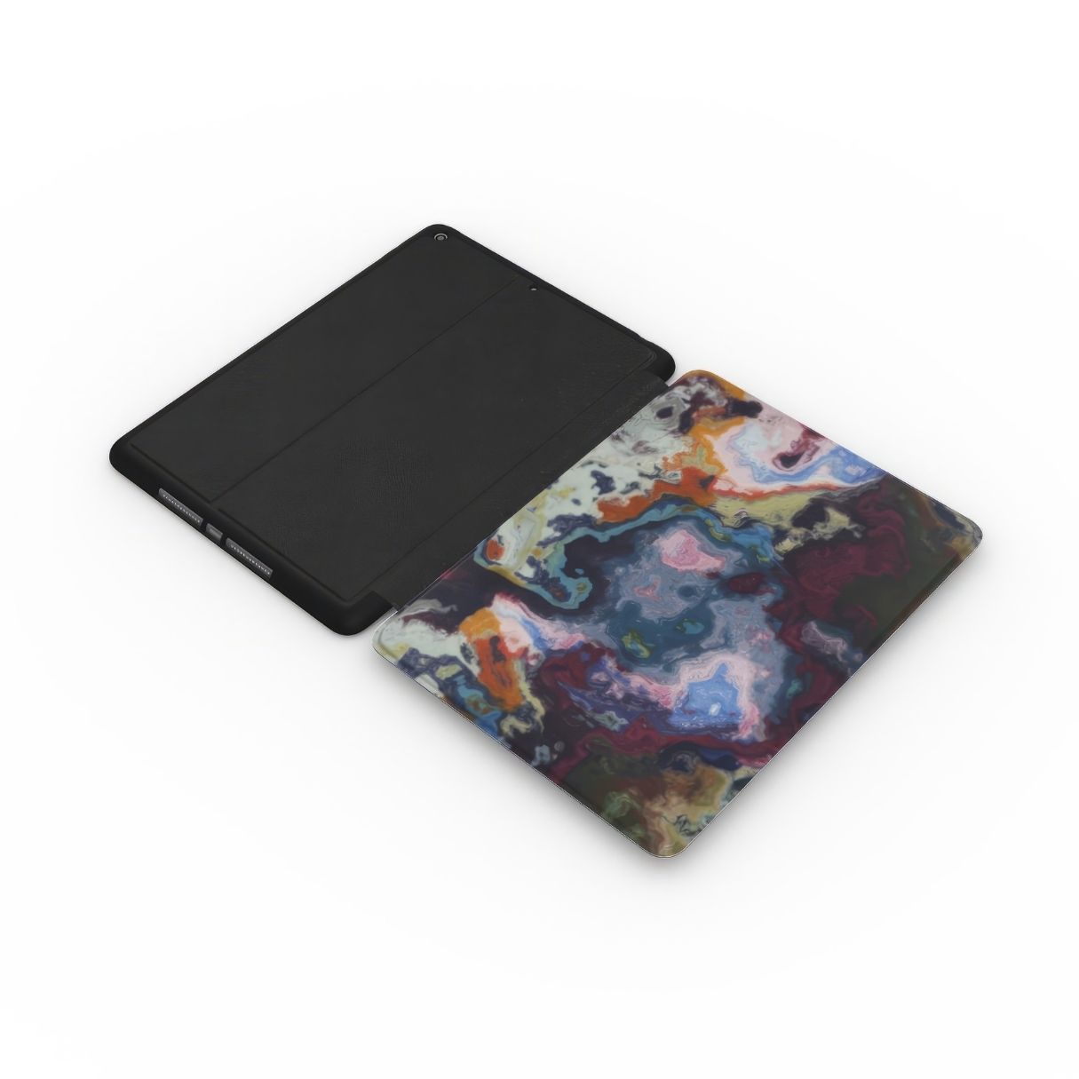Molten Berries pattern and iPad case extend view. Bold expressive aesthetic design. Colorful and interior fit.
