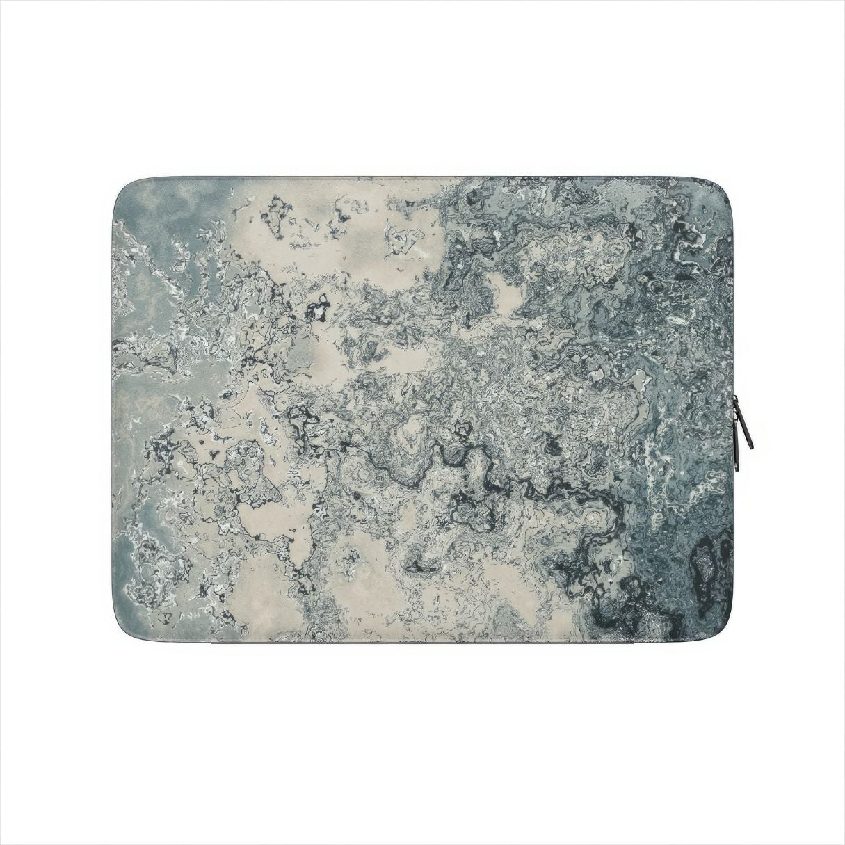 Laptop Sleeve with a bold vivid pattern Blue Night Dusts abstract and artistic style, featuring an elegant and expressive aesthetic design. Main colors are blue and beige. Front view.