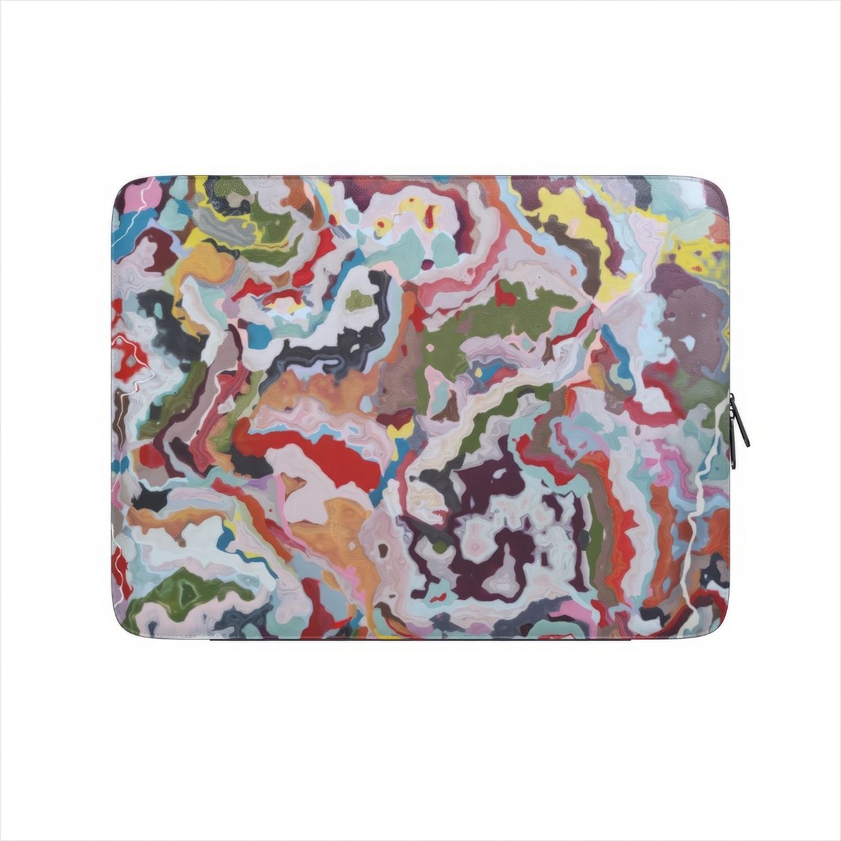 Laptop Sleeve front view; Bold Sprinkles pattern, artistic, abstract marble pattern. Mix color combination. Bold expressive aesthetic design. Colorful and interior fit.