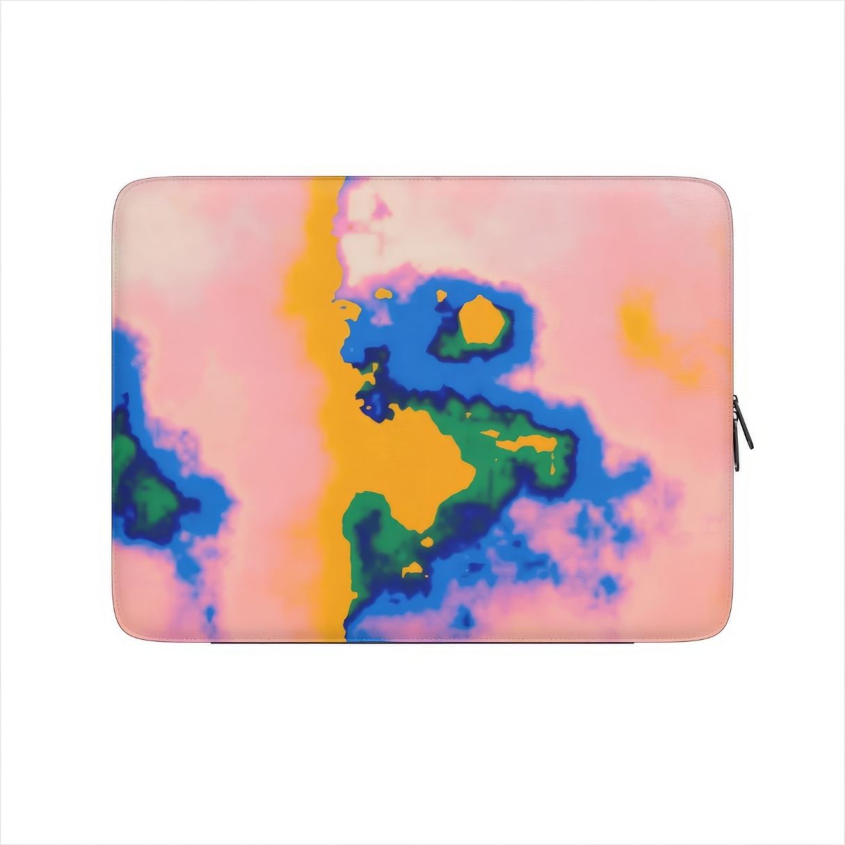 Laptop Sleeve front view; Electricity pattern, artistic, abstract marble pattern. Blue and orange color combination. Bold expressive aesthetic design. Colorful and interior fit.