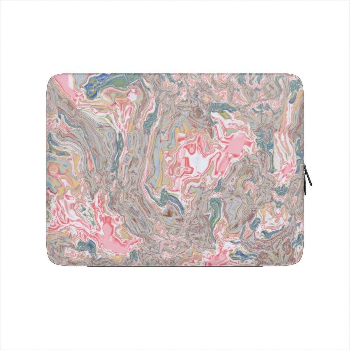 Laptop Sleeve front view; Feel Impress pattern, artistic, abstract marble pattern. Pastel blue, green and red color combination. Inspired by impressionist art. Bold expressive aesthetic design. Colorful and interior fit.
