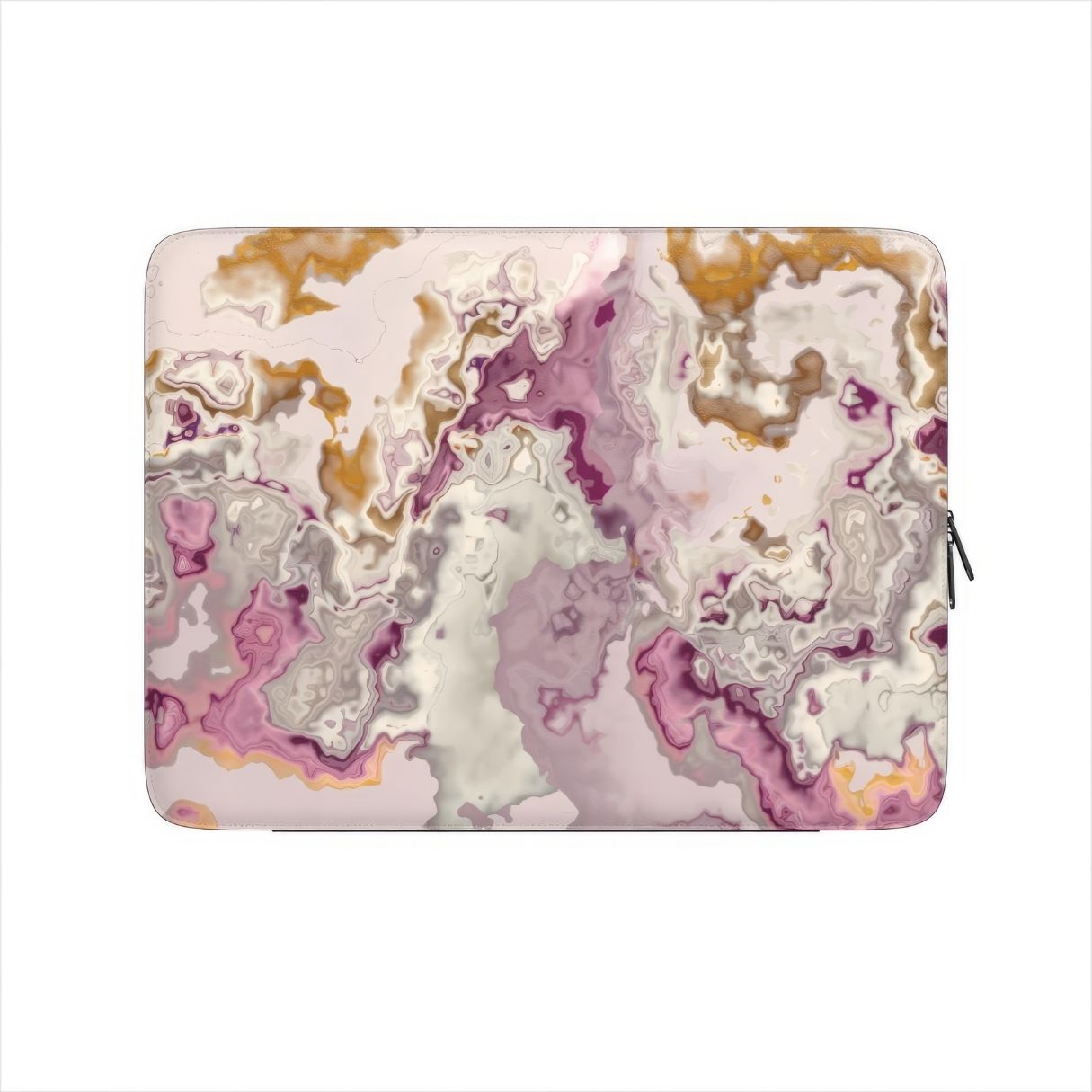 Laptop Sleeve front view; Marshmallow pattern, artistic, abstract marble pattern. Pink and beige color combination.