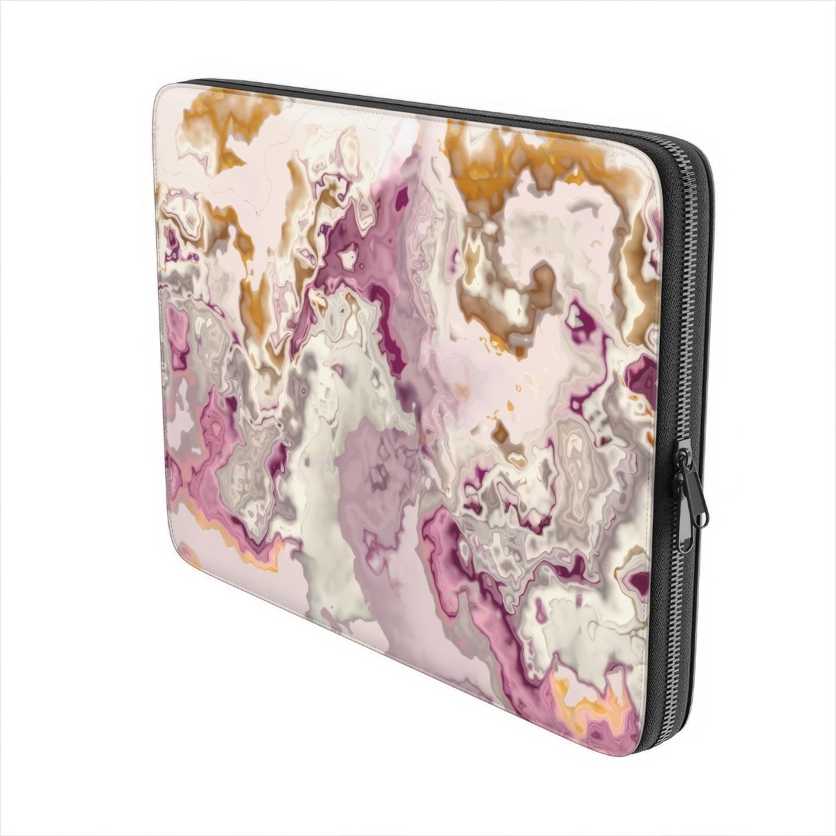 Laptop Sleeve side view; Marshmallow pattern, artistic, abstract marble pattern. Pink and beige color combination.
