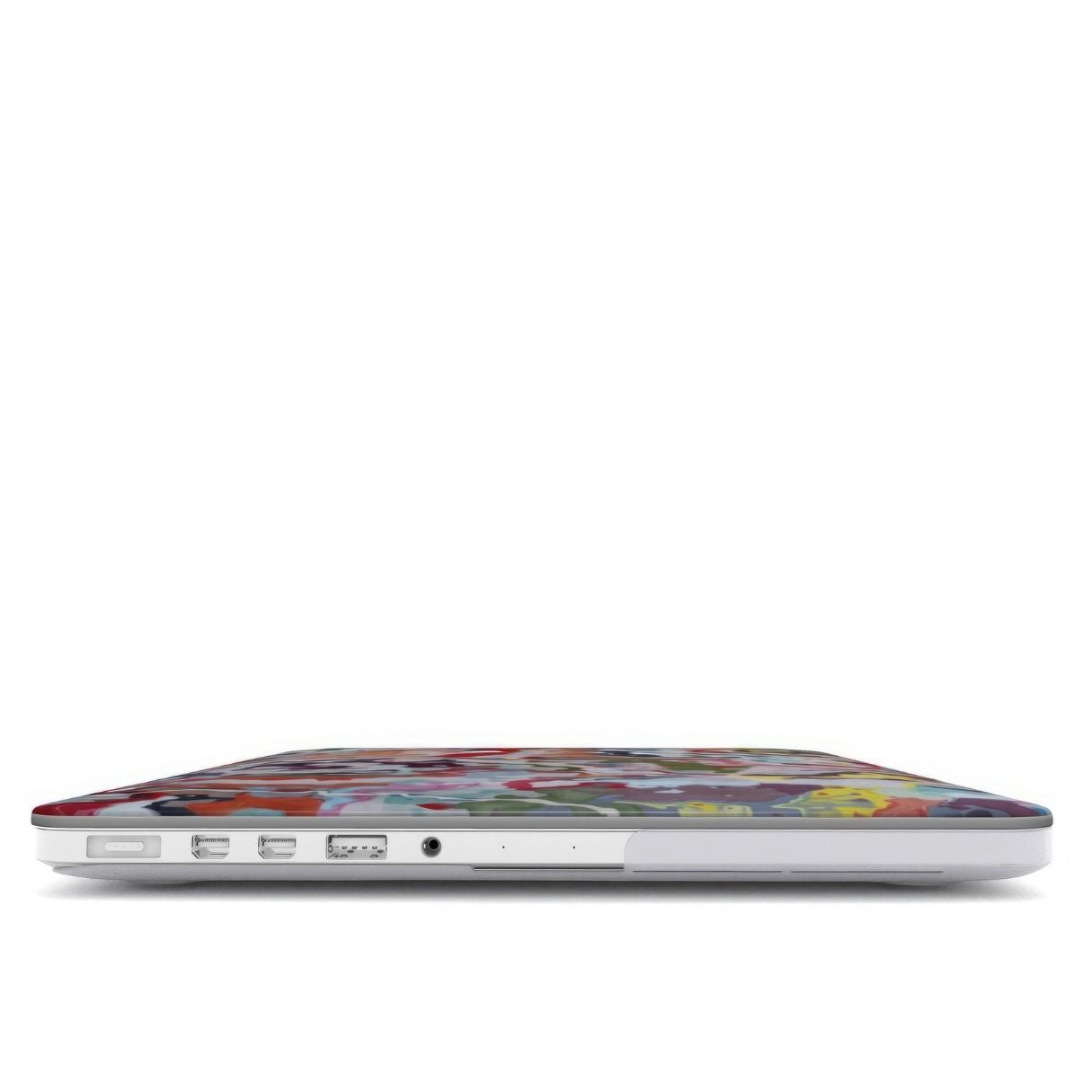 MacBook case closed view; Bold Sprinkles pattern, artistic, abstract marble pattern. Mix color combination. Bold expressive aesthetic design. Colorful and interior fit.