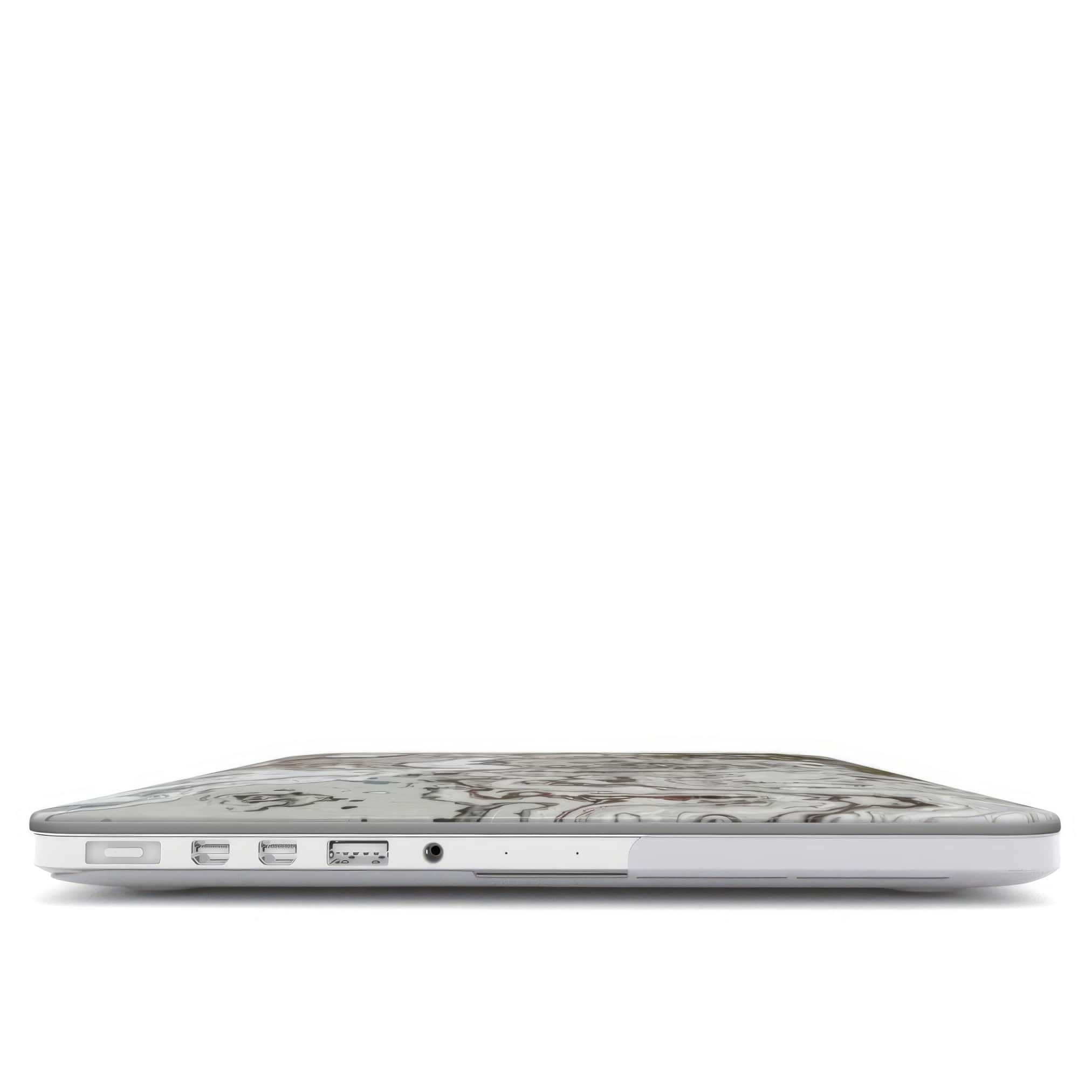 MacBook case closed view; Classic White Marble 1 pattern, artistic, abstract marble pattern. White and grey color combination.