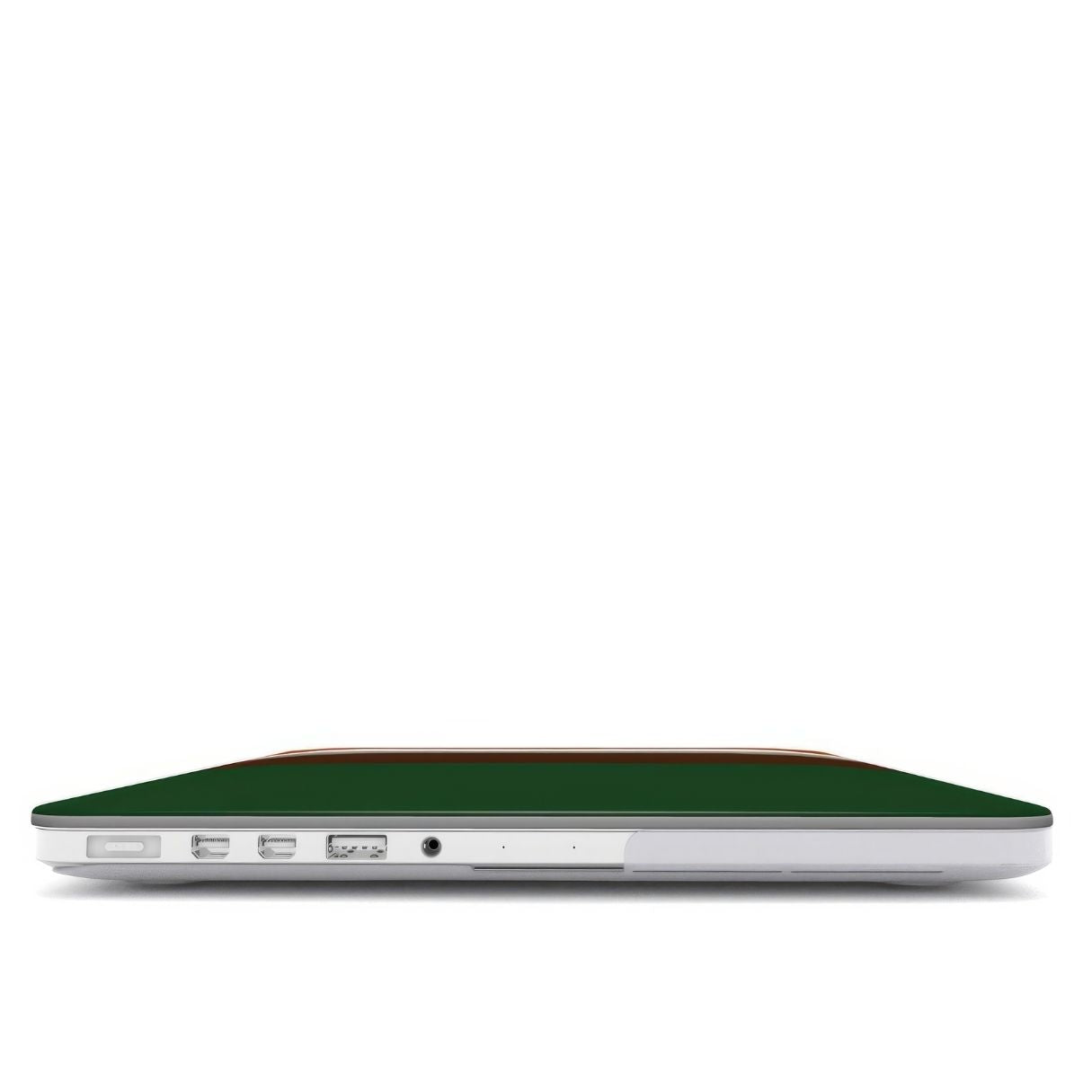 MacBook case Color Blocks Forest pattern design with a color blocks, featuring an elegant and expressive aesthetic design. Main colors are caramel, chocolate brown, rich green. Closed view.