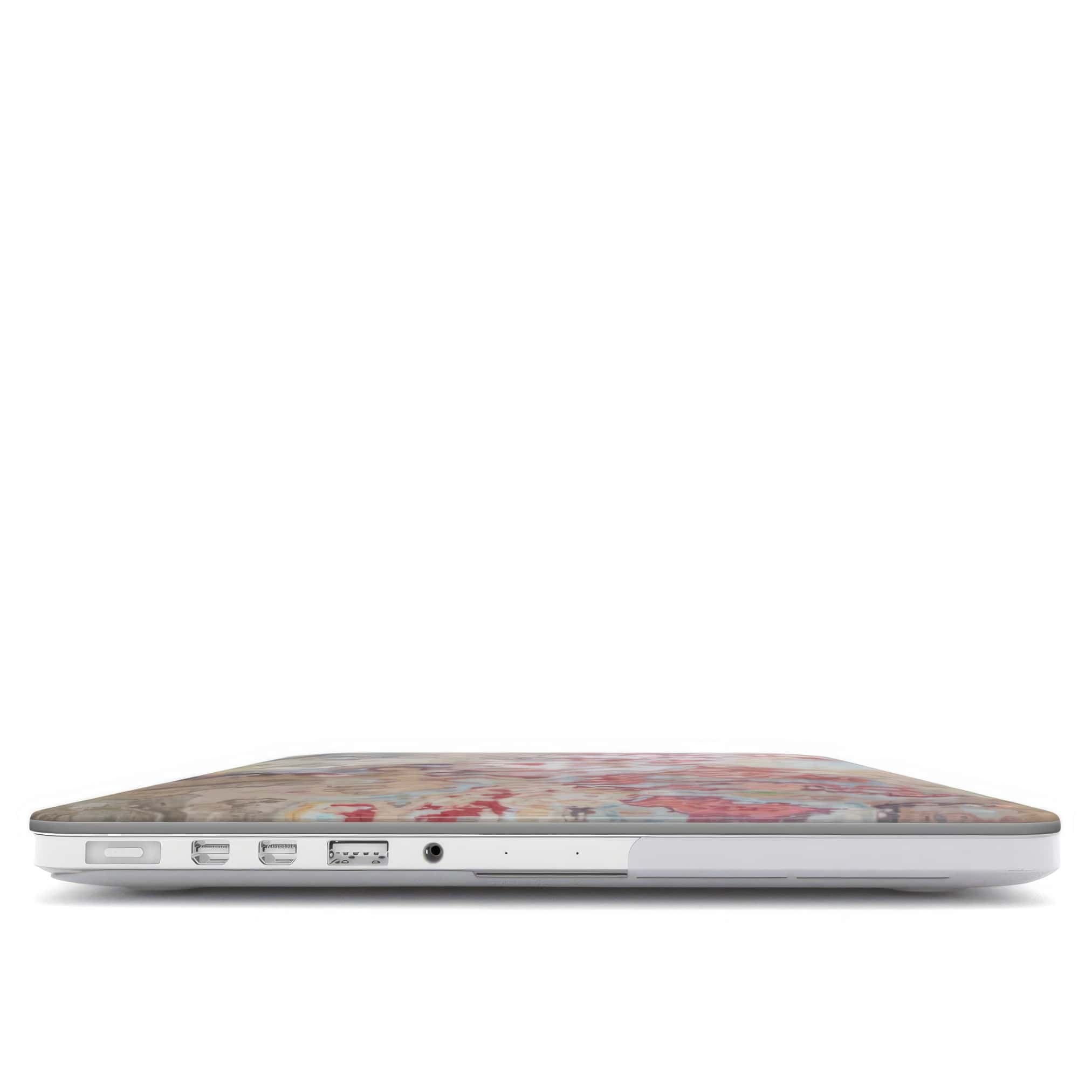 MacBook case closed view; Divine Blue 1 pattern, artistic, abstract marble pattern. Pink and light blue color combination.