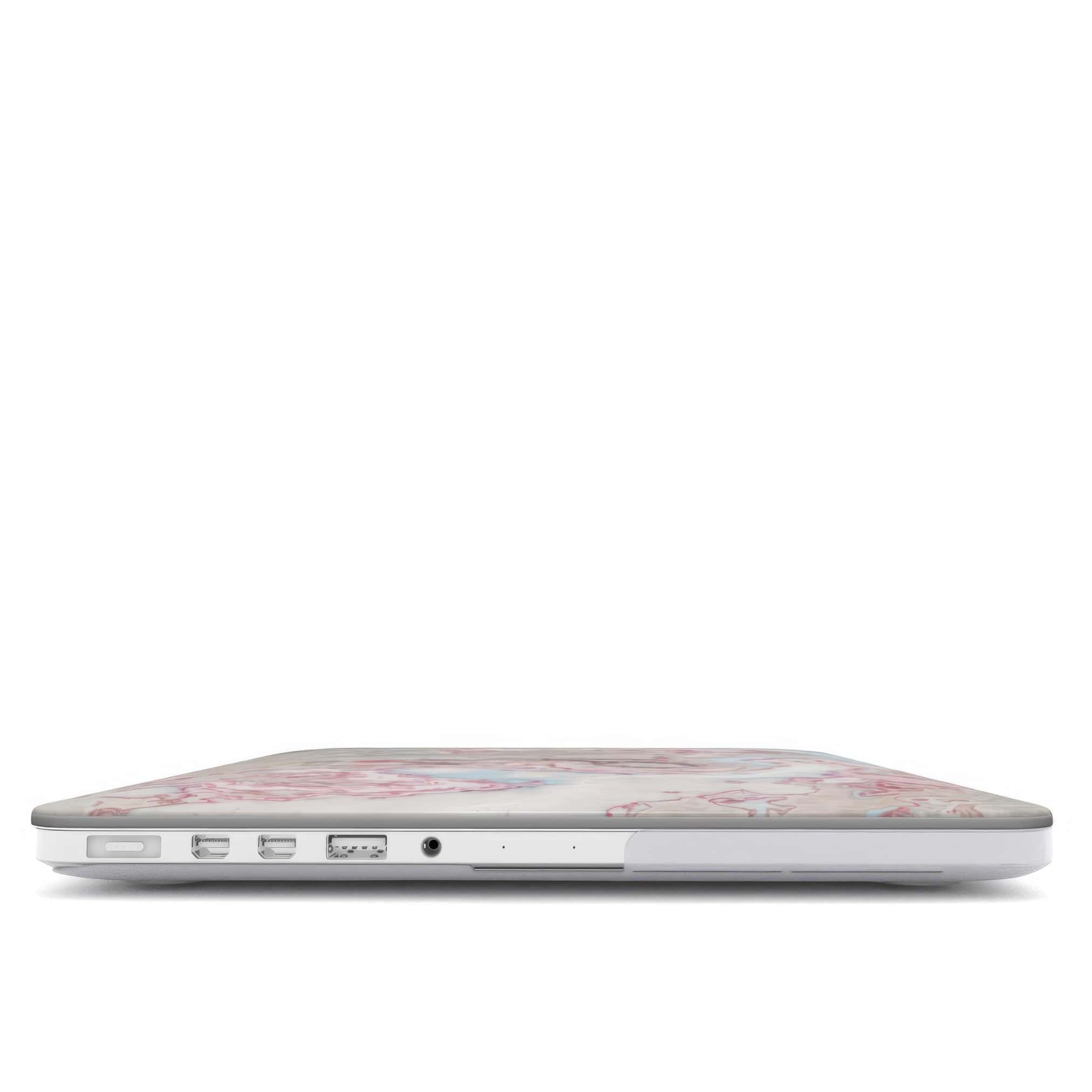 MacBook case closed view; Divine Blue 2 pattern, artistic, abstract marble pattern. Light blue and pink color combination.