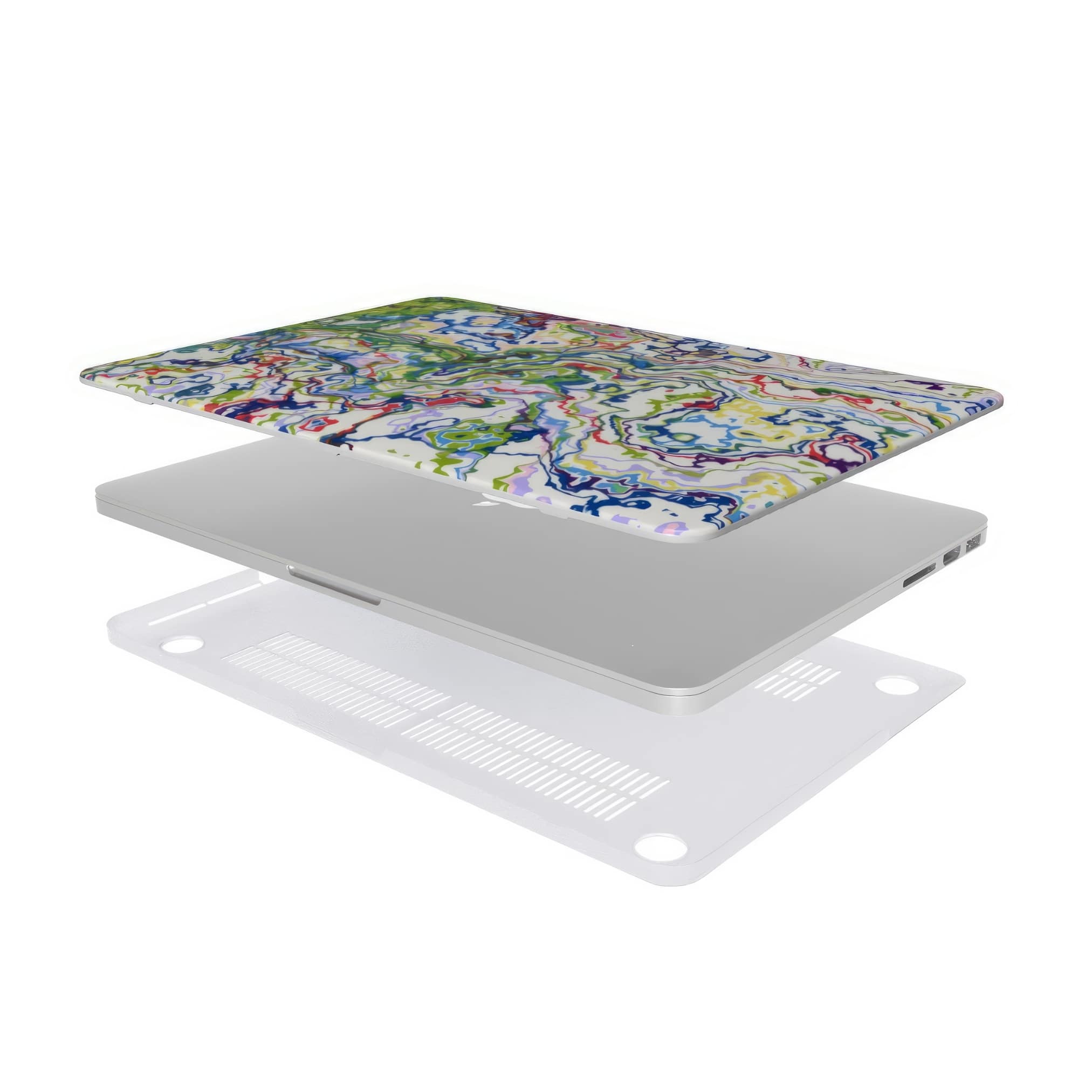 MacBook case front extend view; Inside My Brain 1 pattern, artistic, abstract marble pattern. Mix color combination.