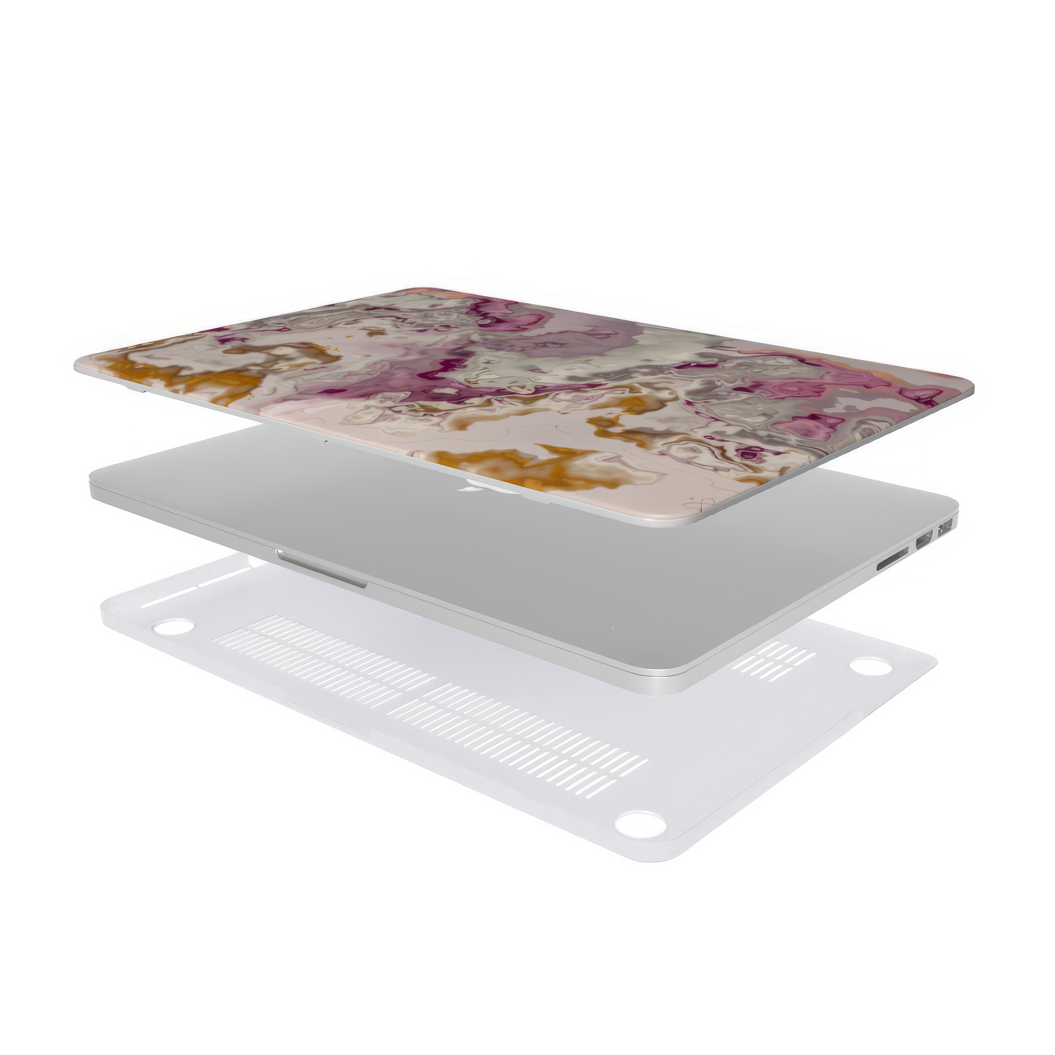 MacBook case extend view; Marshmallow 1 pattern, artistic, abstract marble pattern. Pink and beige color combination.