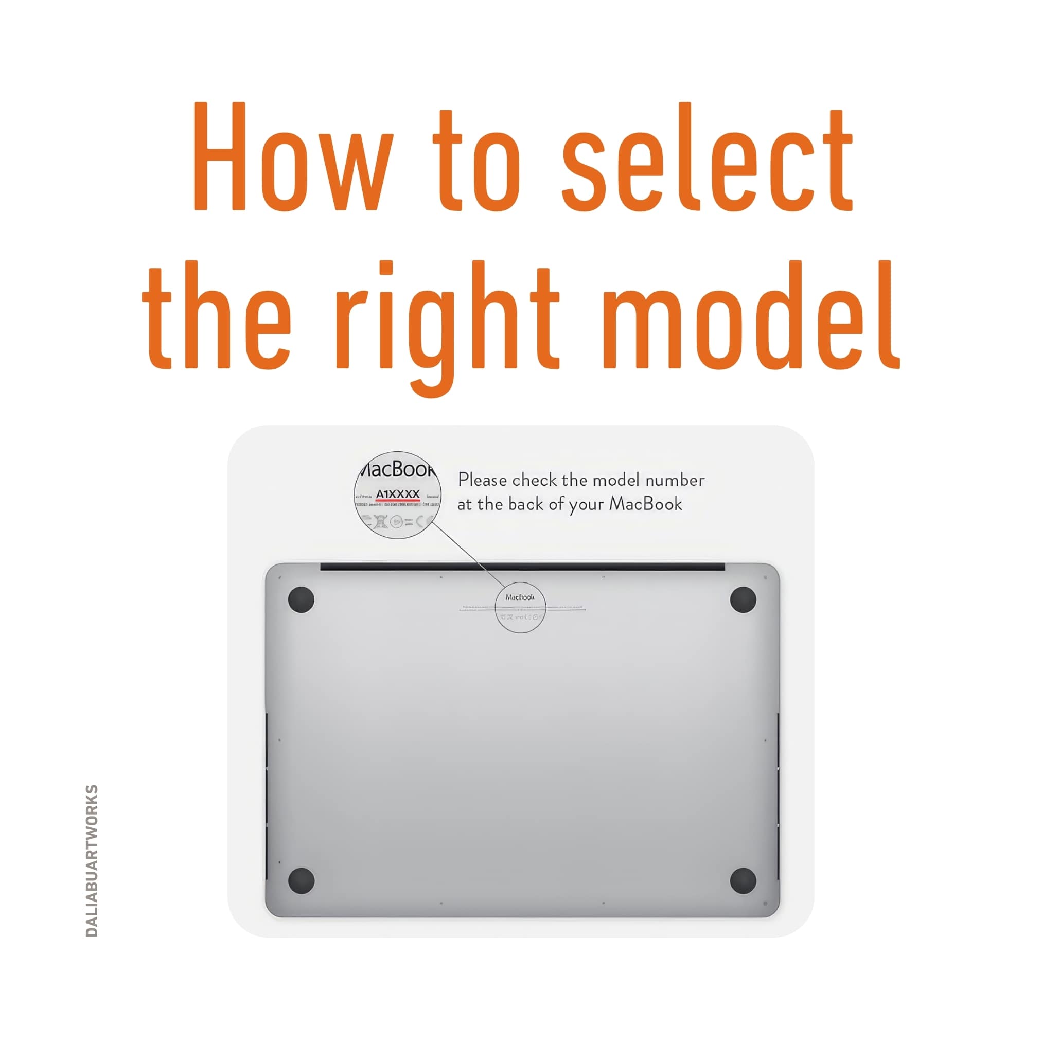 Details how to select correct laptop case according to MacBook model type.
