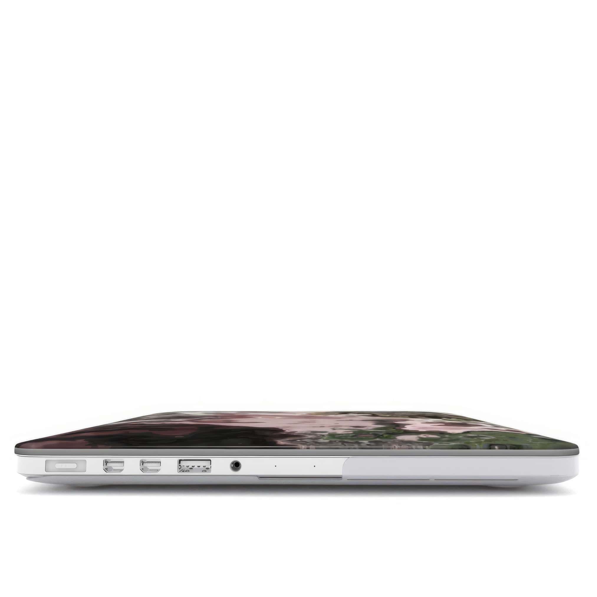 MacBook case closed view; Pink Moss 1 pattern, artistic, abstract marble pattern. Pink and grey color combination.