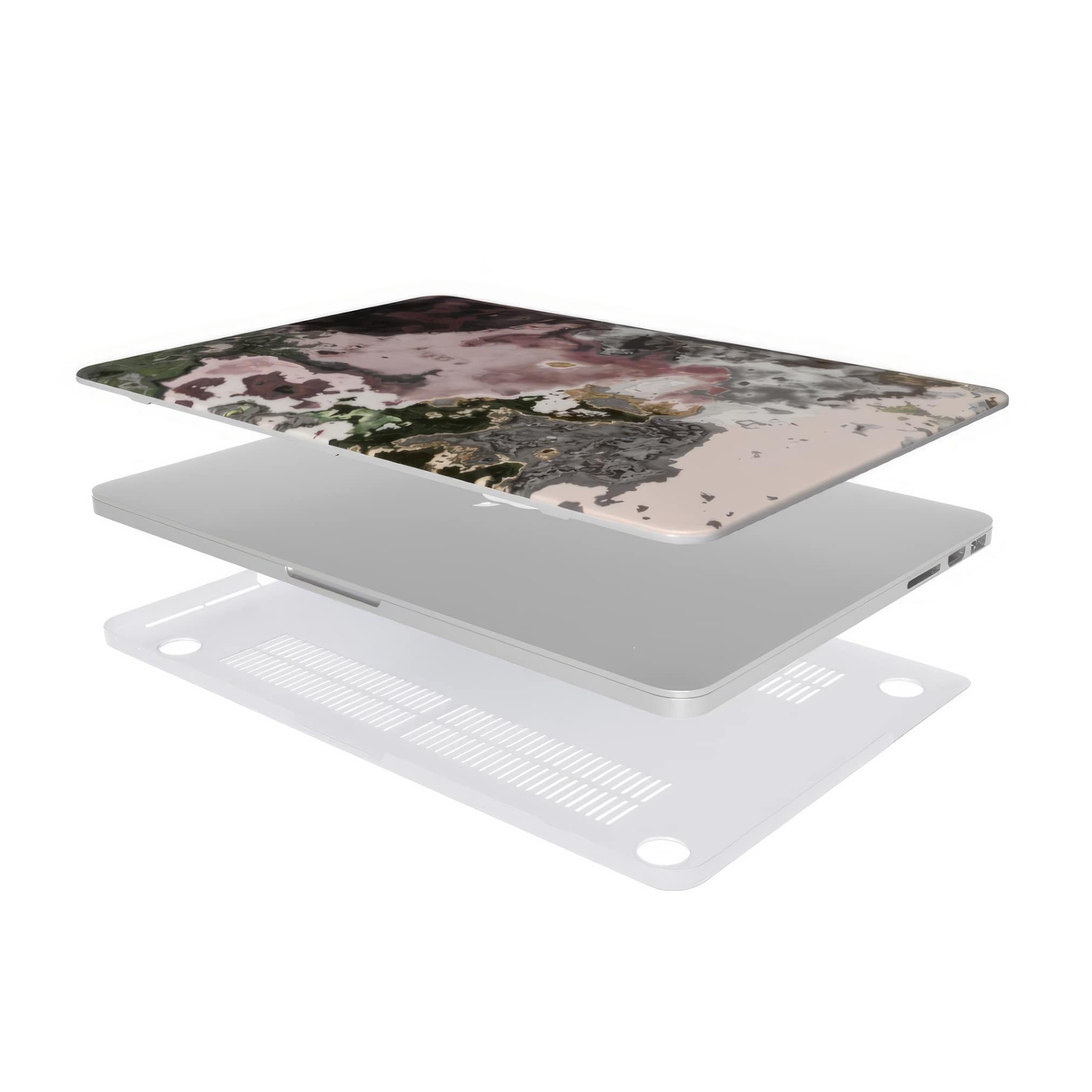 MacBook case extend view; Pink Moss 1 pattern, artistic, abstract marble pattern. Pink and grey color combination.