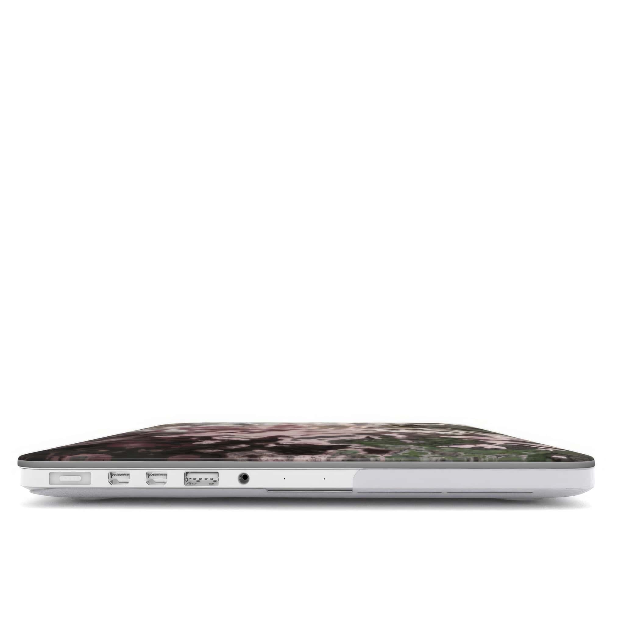 MacBook case closed view; Pink Moss 2 pattern, artistic, abstract marble pattern. Pink and grey color combination.