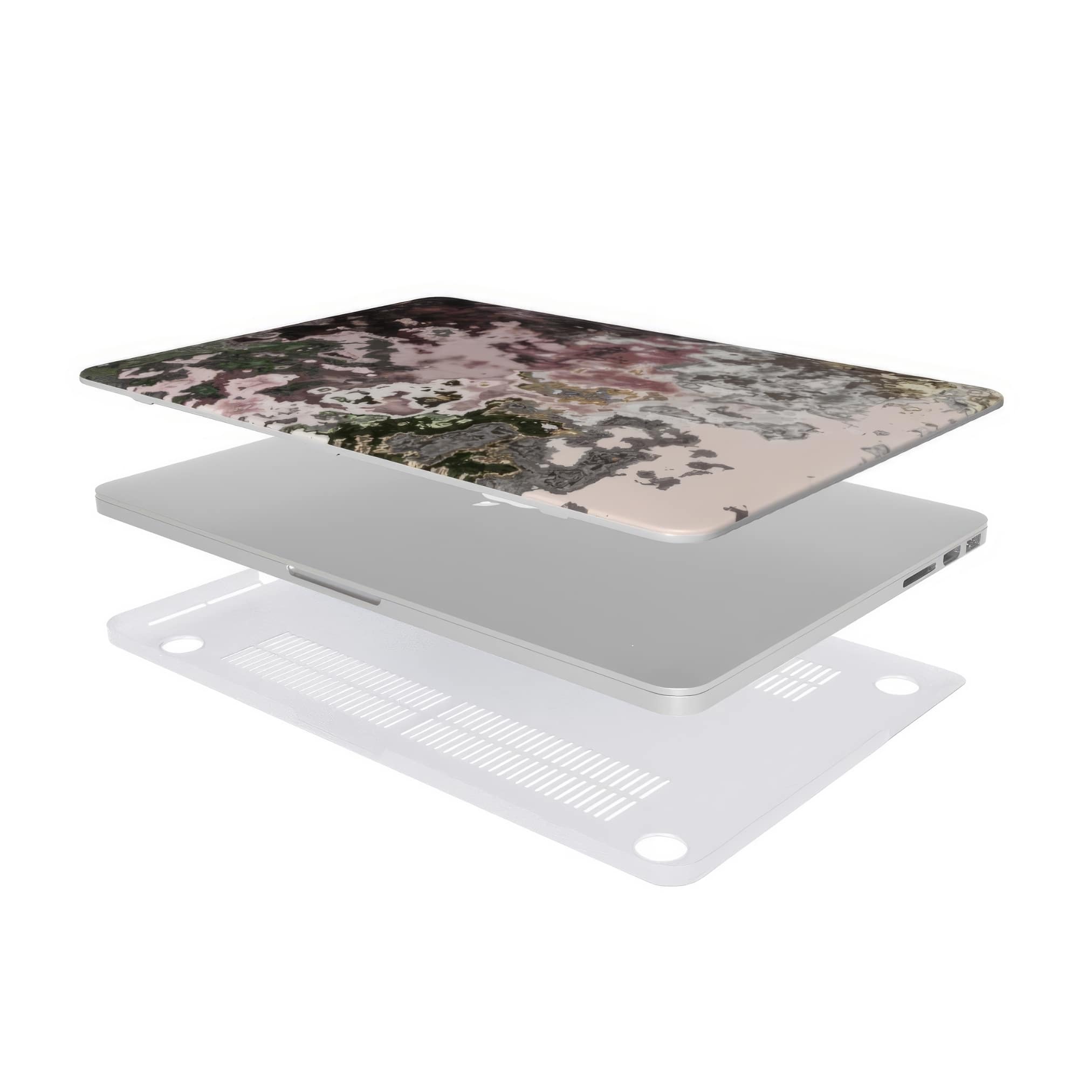 MacBook case extend view; Pink Moss 2 pattern, artistic, abstract marble pattern. Pink and grey color combination.