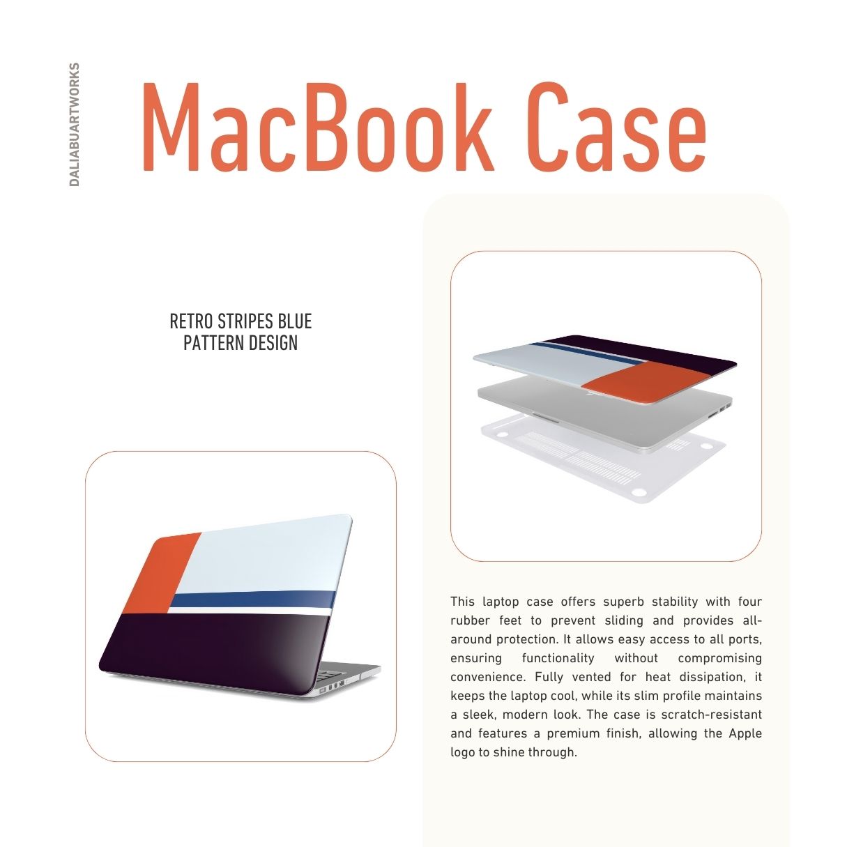 MacBook case Retro Blue pattern design and it's ventilation features.