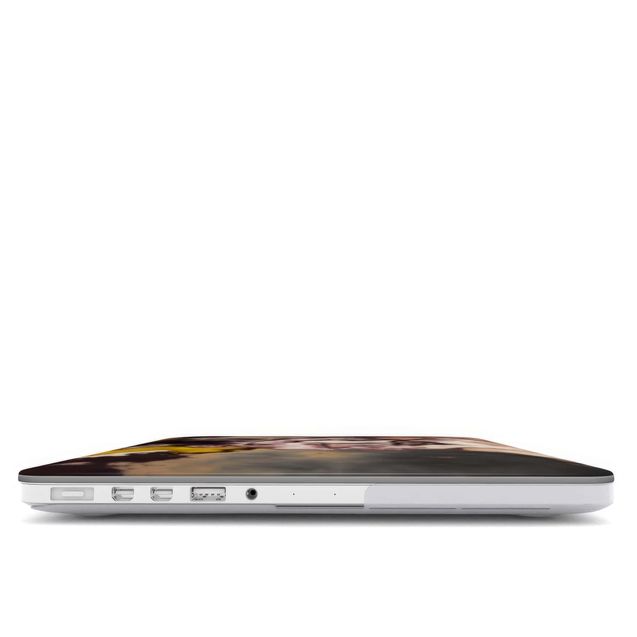 MacBook case closed view; Storm pattern, artistic, abstract marble pattern. Yellow and beige color combination.
