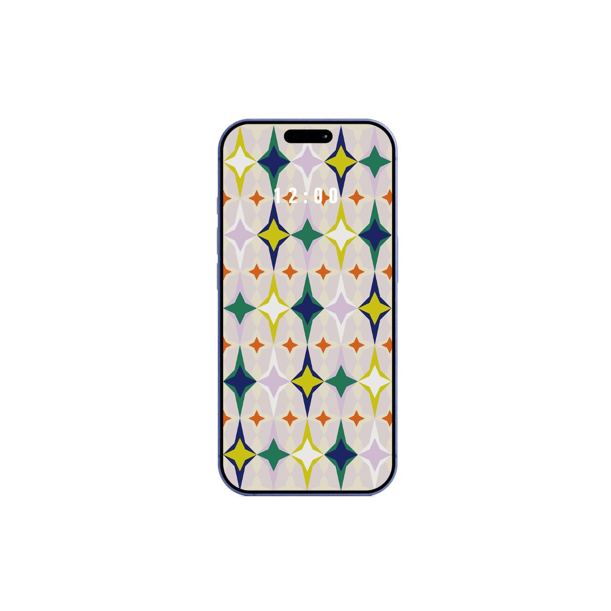 Phone with a colorful geometric pattern wallpaper on a white background. Instant download.