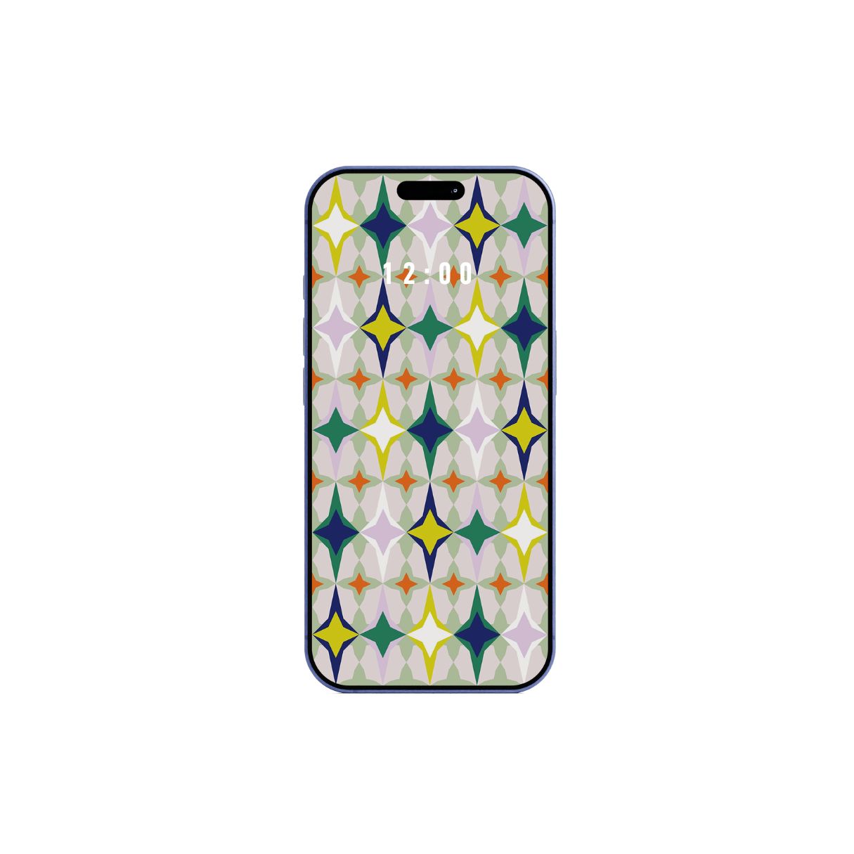 Phone with a colorful geometric pattern wallpaper on a white background. Instant download.