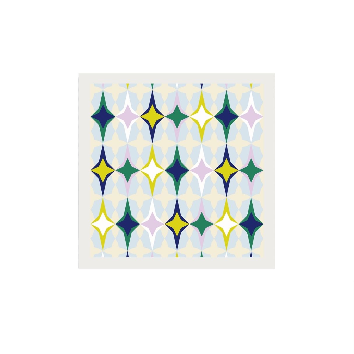 Colorful geometric pattern on a white background.
