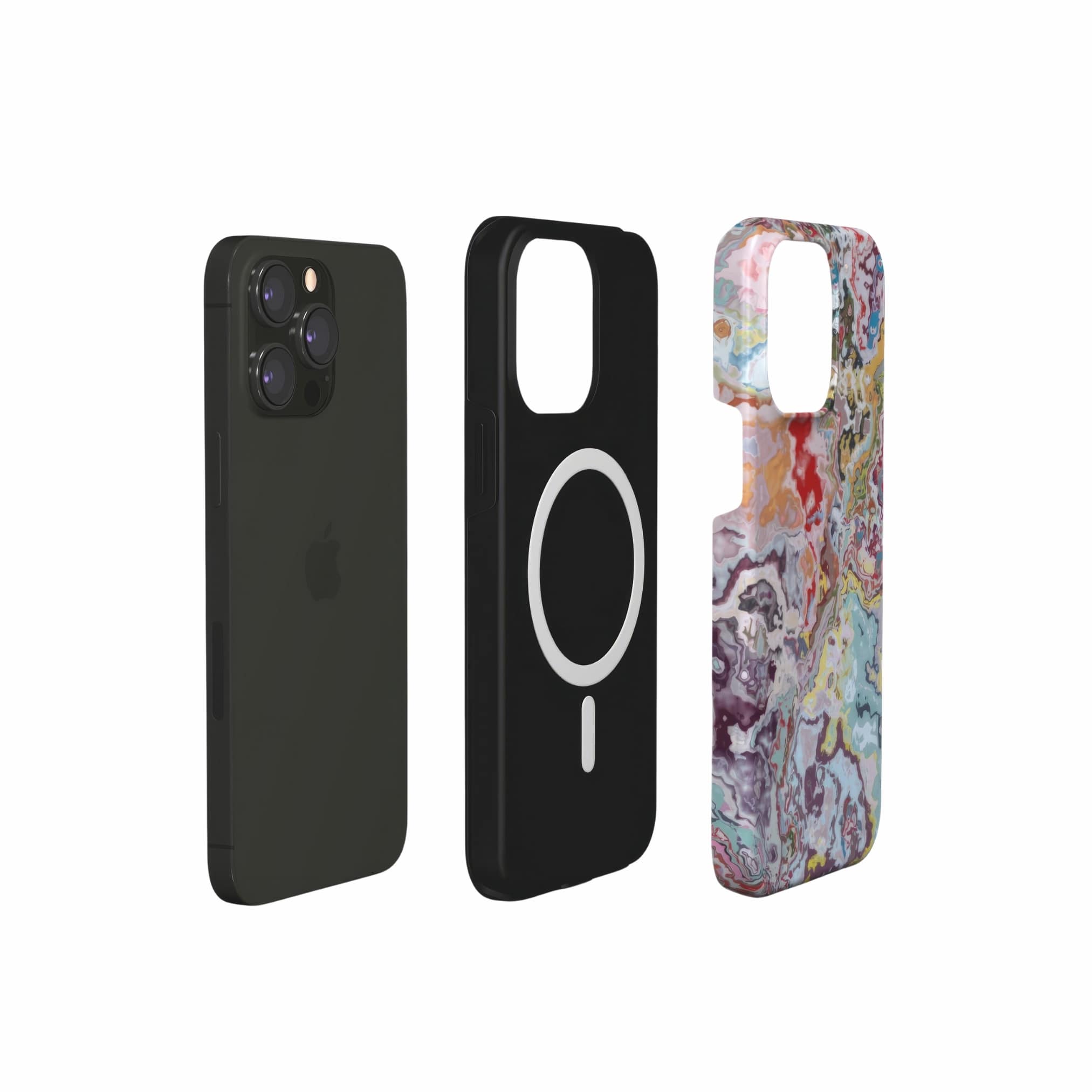 Tough magsafe phone case extend view; Bold sprinkles 2 pattern, artistic, abstract marble pattern. Mix color combination.