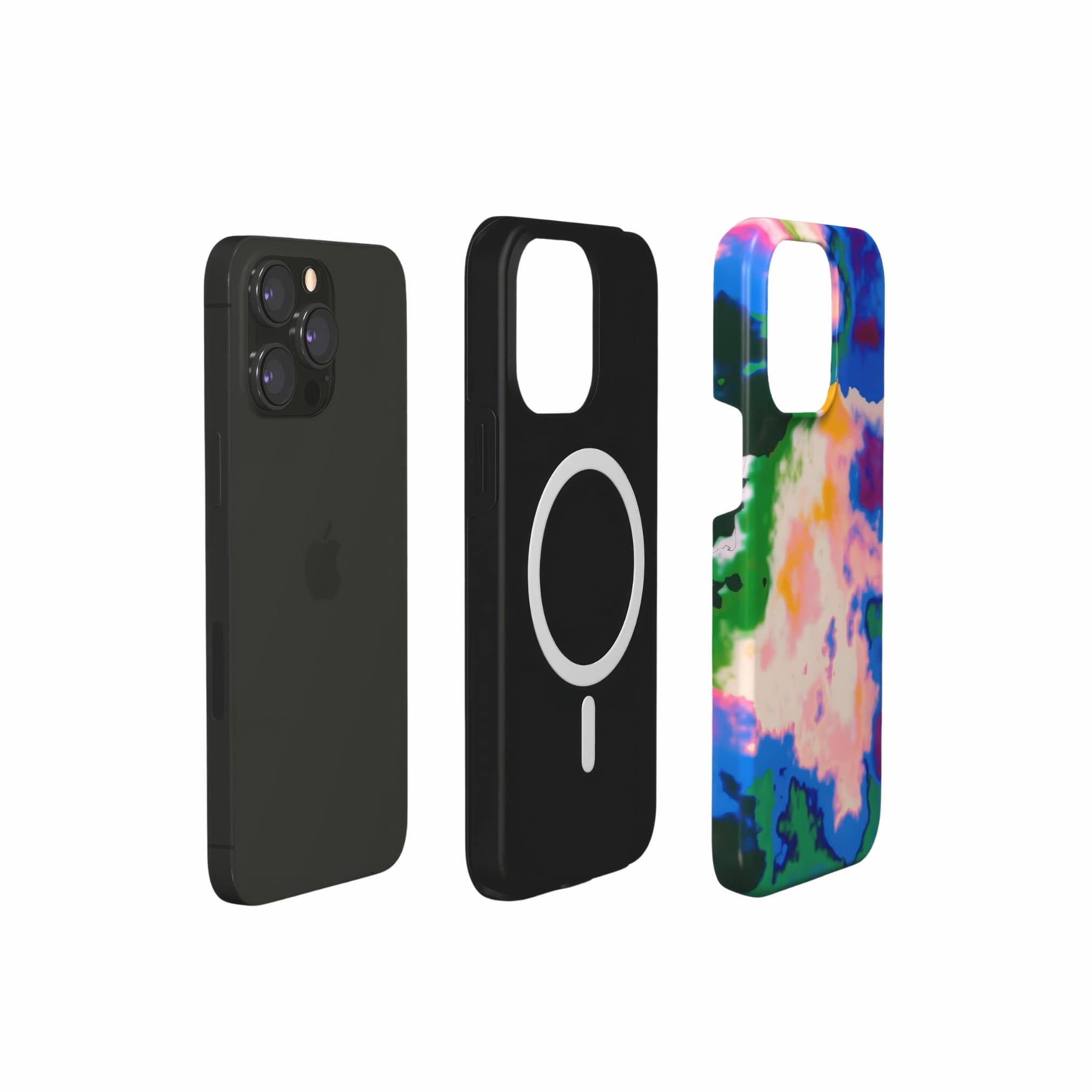 Tough magsafe phone case extend view; Brazil 2 pattern, artistic, abstract marble pattern. Green, blue and beige color combination.