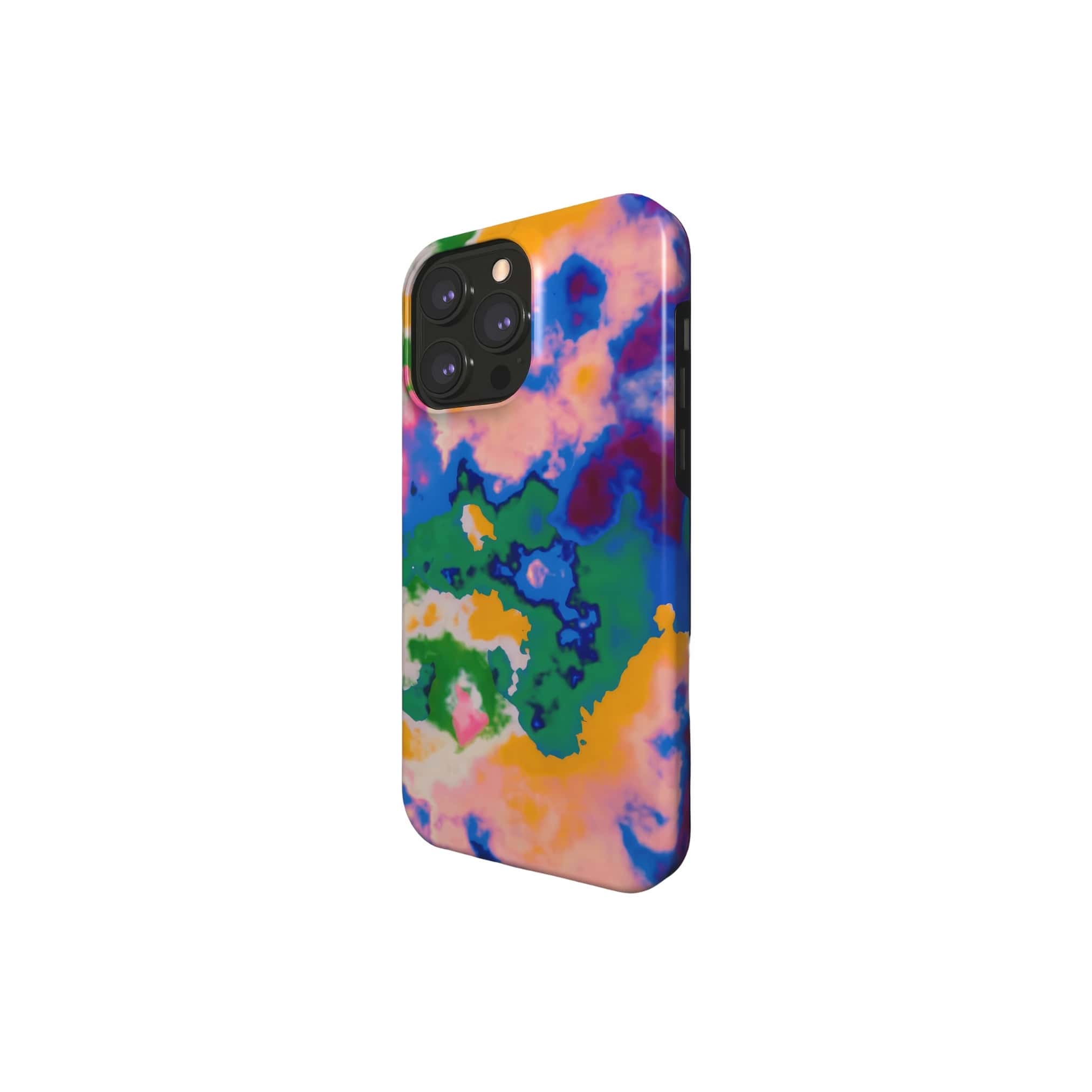 Tough MagSafe phone case side view; Brazil pattern, artistic, abstract marble pattern. Green and beige color combination.