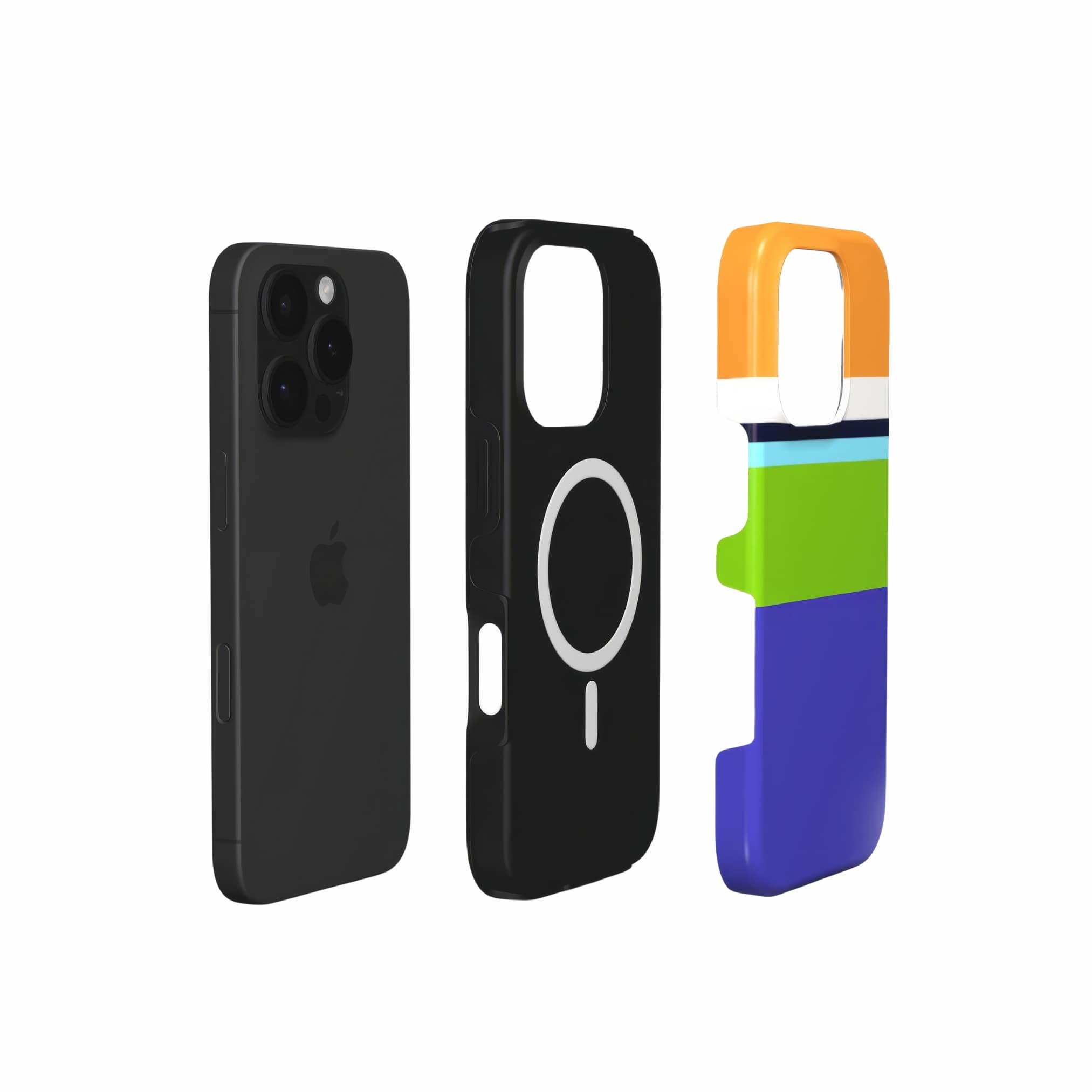 MagSafe tough phone case Color Blocks 3 pattern design with a color blocks, featuring an elegant and expressive aesthetic design. Main colors are light green, violet and orange. Extend view.