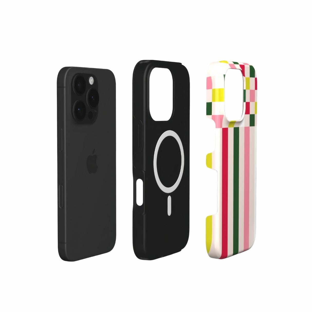 MagSafe tough phone case Pixel Grid Pink pattern design with a bold color blocks in pixel and stripes modern style, featuring an elegant and expressive aesthetic design. Main colors are rich red, pink yellow and green. Extend view.
