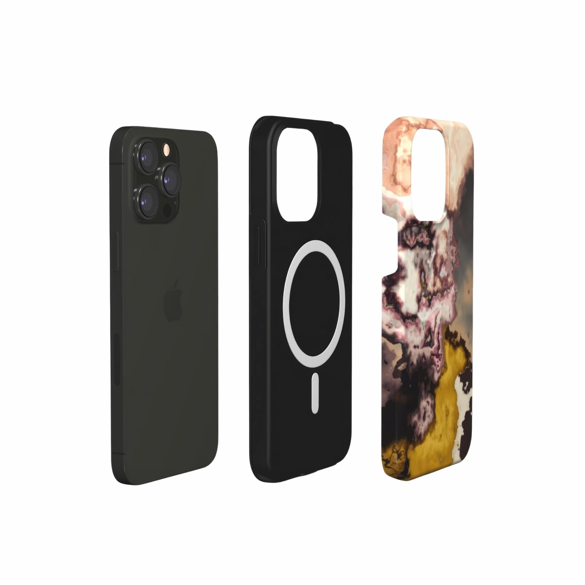 Tough phone case extend view; storm 1 pattern, artistic, abstract marble pattern. Yellow and beige color combination.
