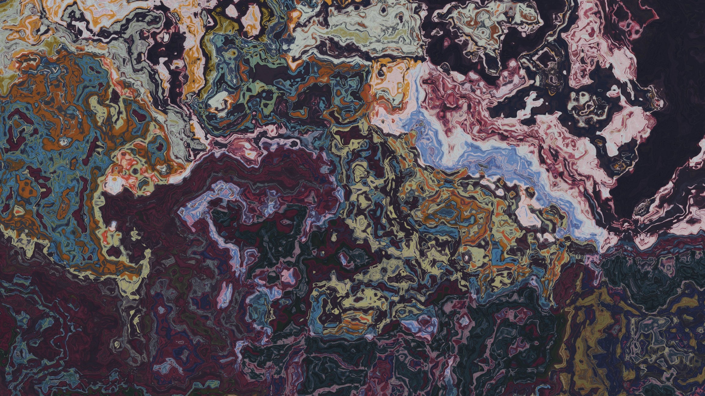 Abstract multicolored pattern with shades of purple, green, and orange.