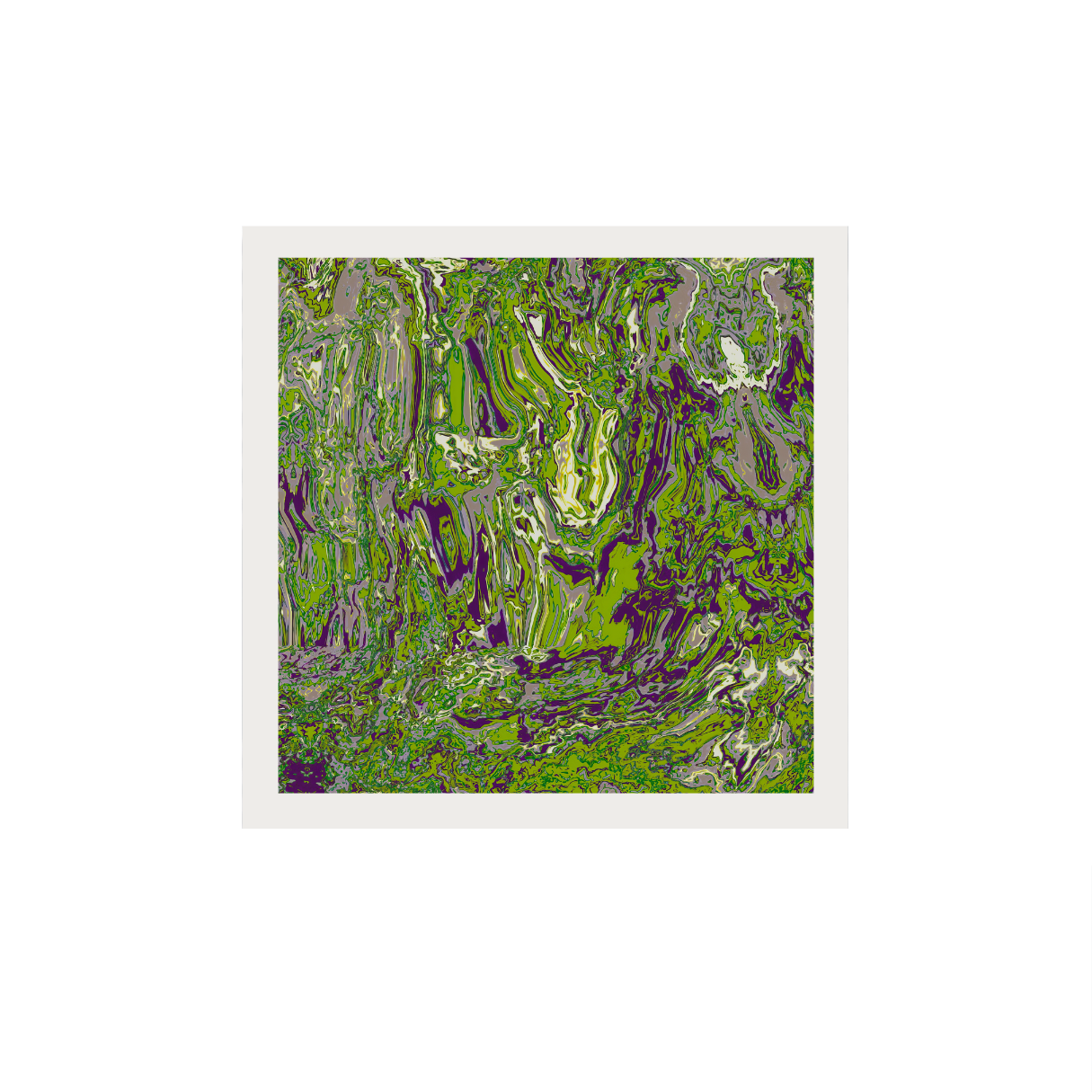Abstract art print with green and purple patterns on a white background