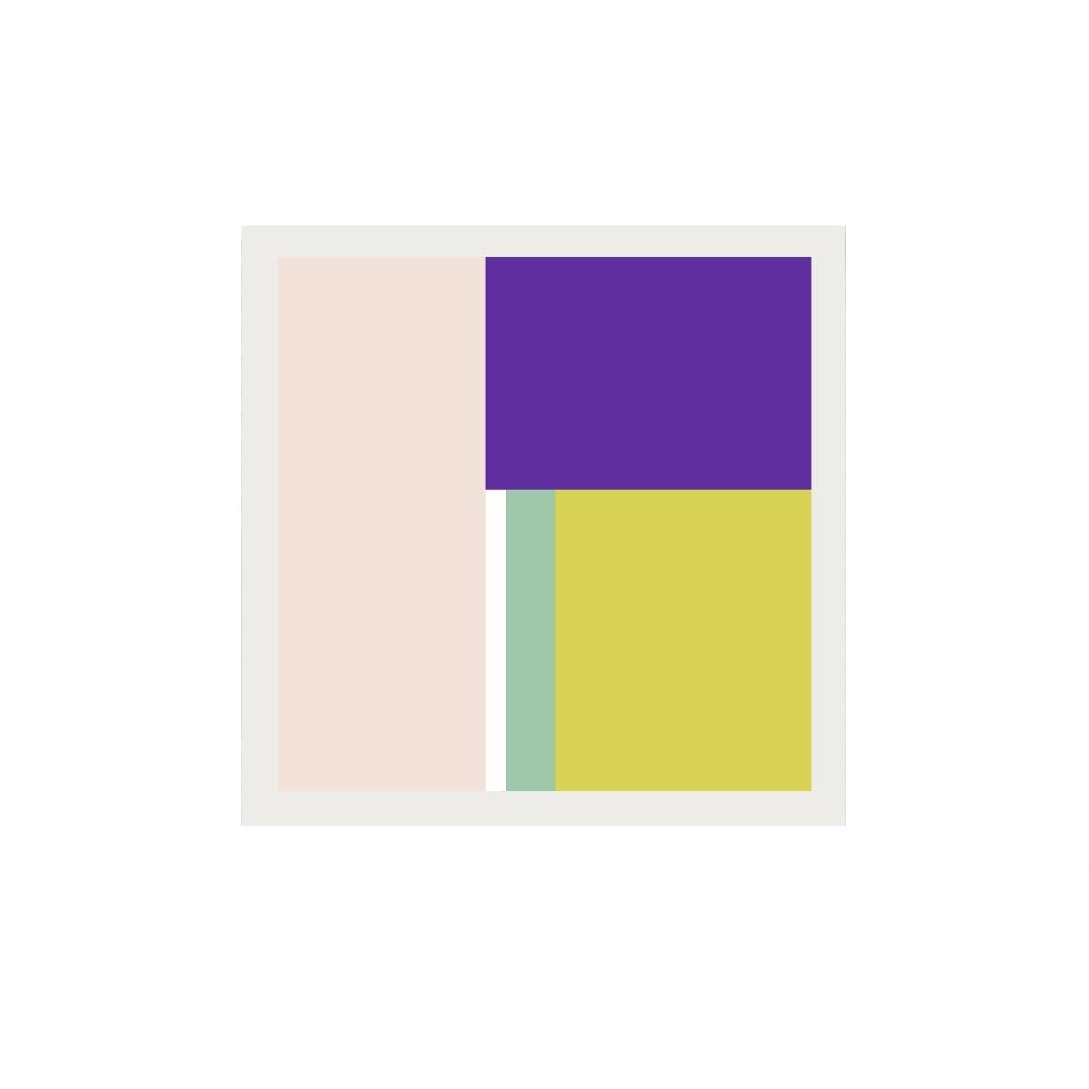 Color swatch with pastel pink, purple, yellow, and green squares on a white background.